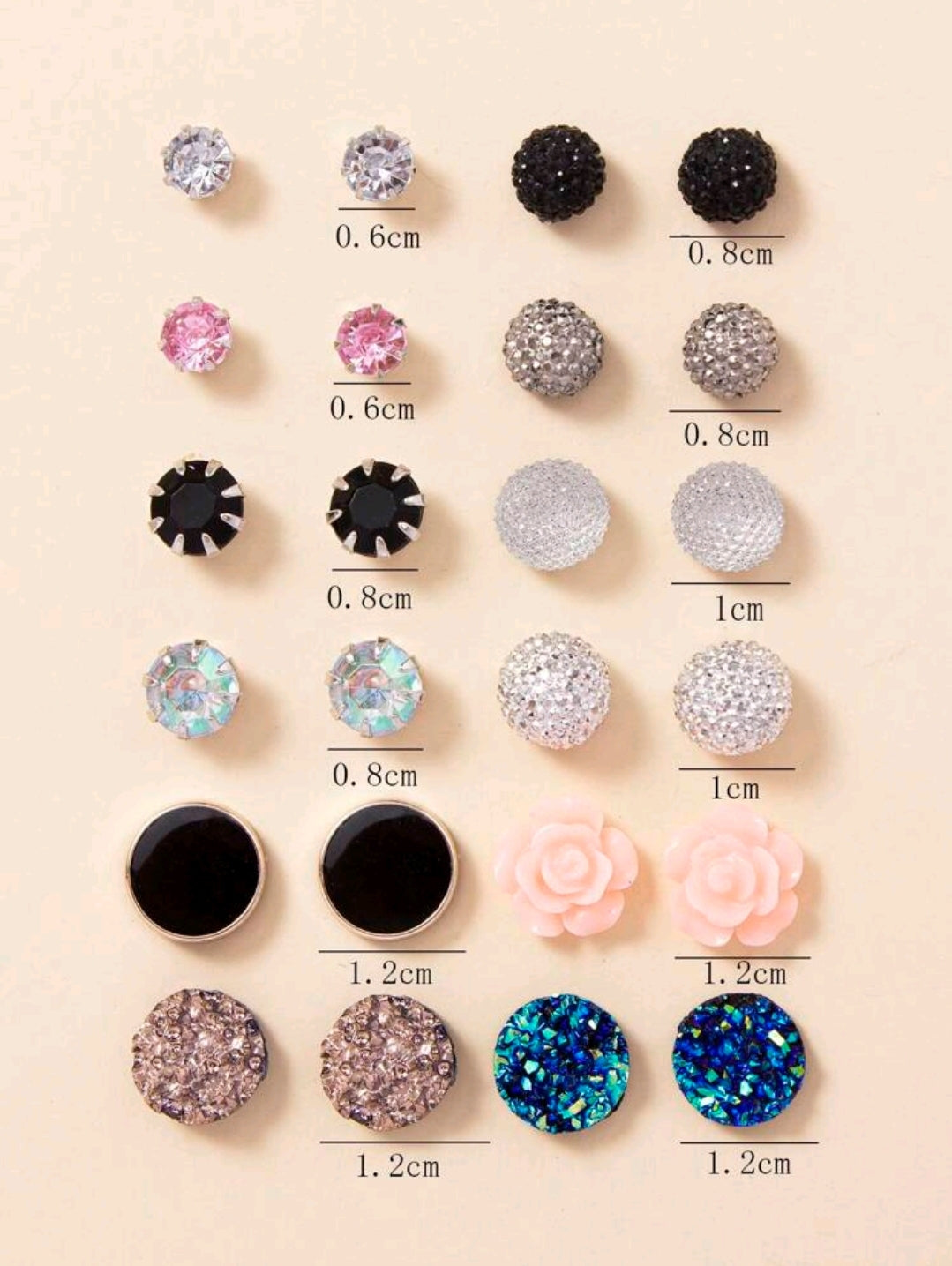 1 set 12 paires/set boucles d'oreilles à fleurs et cristaux pour femme, parfait comme cadeau