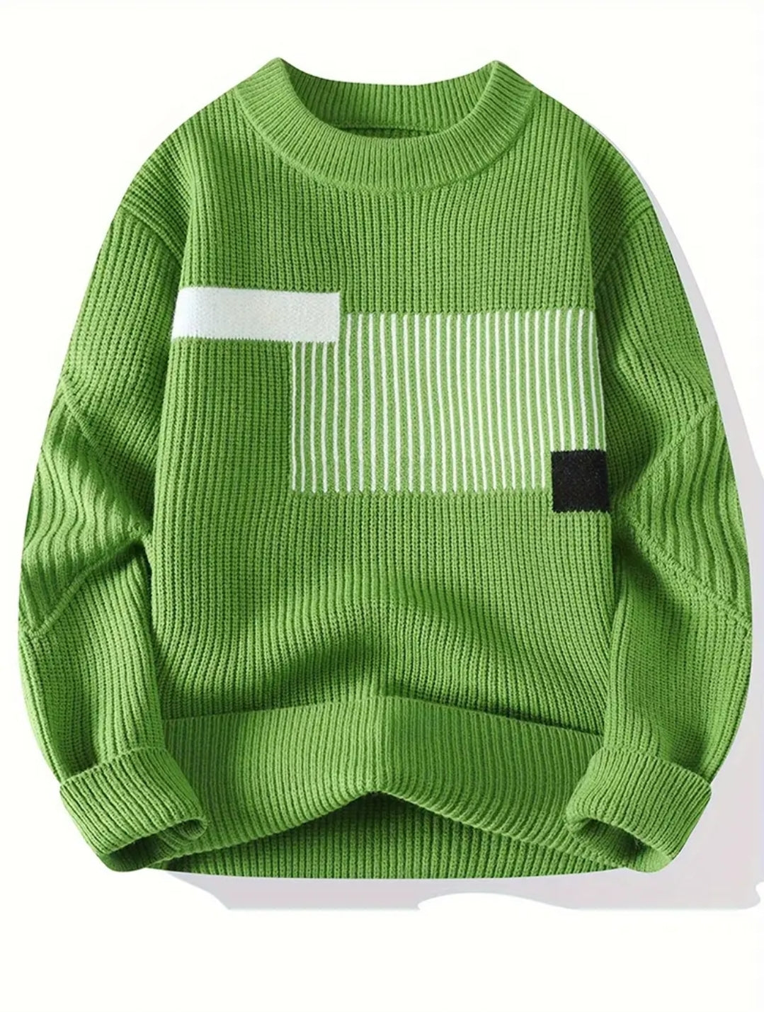 Pull Tricoté à Rayures et Blocs de Couleur pour Homme, Pull Décontracté