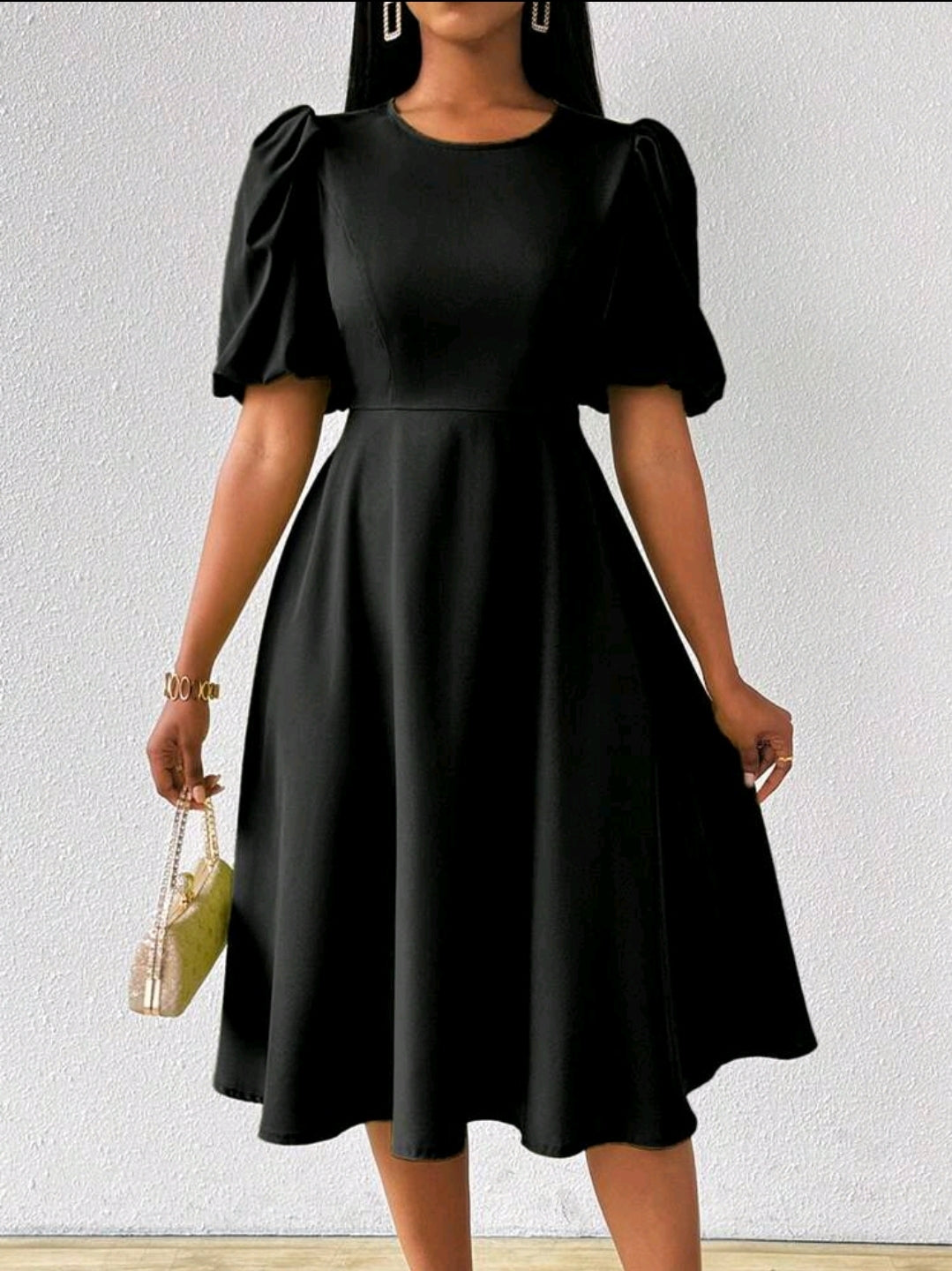 Lyxana Robe verte longue à manches bouffantes et évasée taillée pour femmes, tenue maxi pour femmes au printemps/été