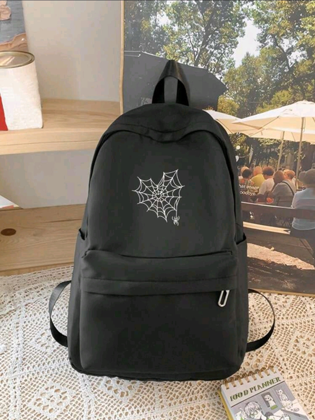 Sac à dos mode imprimé cœur et toile d'araignée pour étudiant, sac ordinateur portable, sac d'école secondaire