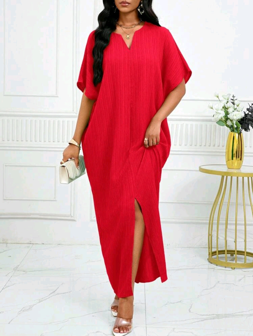 Robe ample à manches chauves-souris avec revers pour le printemps et l'été