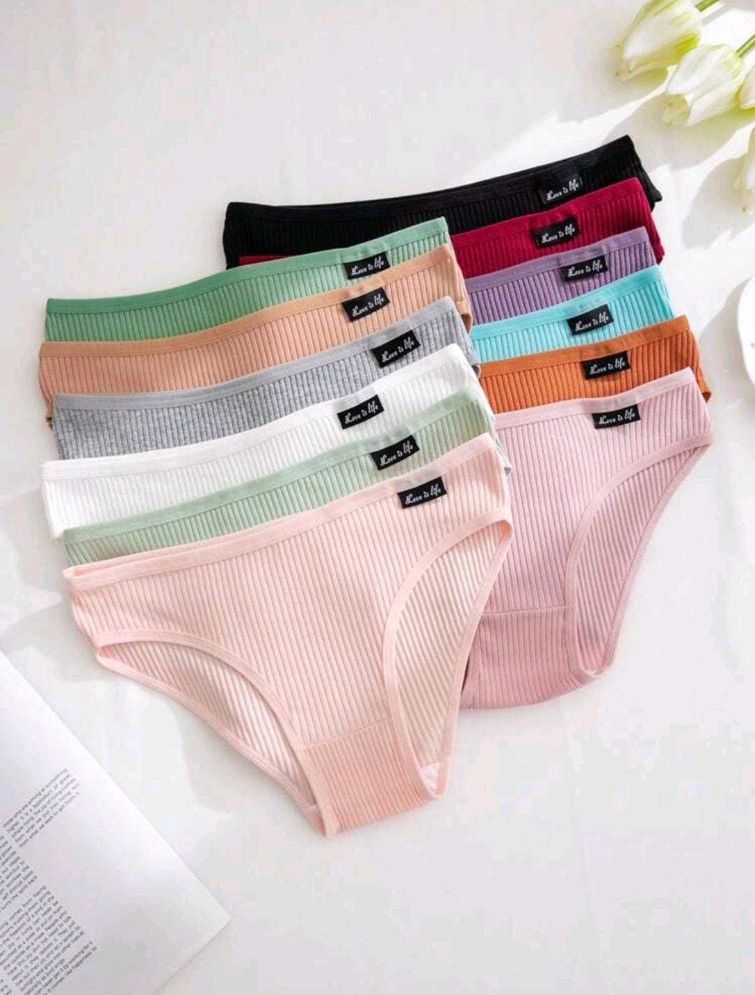 12 pièces Ensembles de culottes en tricot côtelé, respirants et confortables, sous-vêtements mignons pour filles
