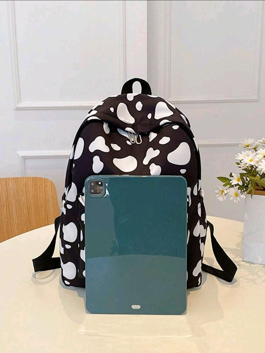 1 pièce Sac à dos motif vache pour la rentrée scolaire, sac d'étudiant haute capacité avec compartiment pour ordinateur