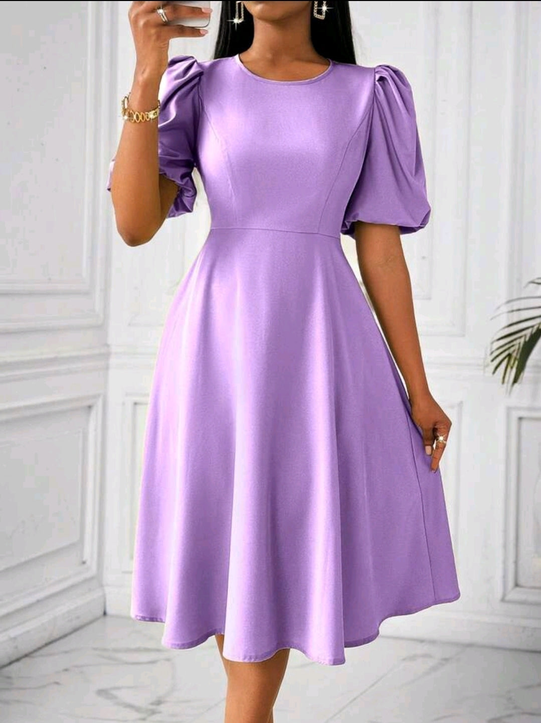 Lyxana Robe verte longue à manches bouffantes et évasée taillée pour femmes, tenue maxi pour femmes au printemps/été