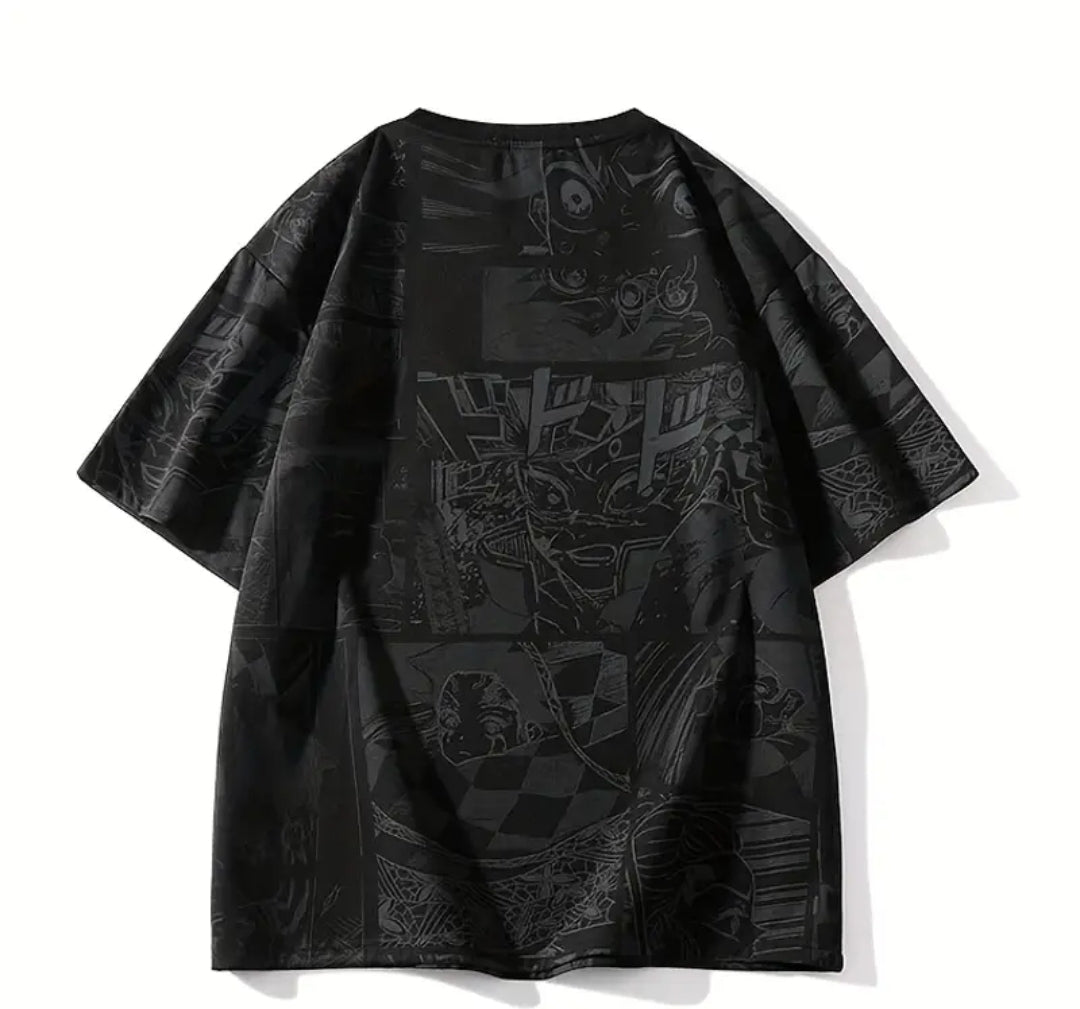 T-Shirt Homme à Imprimé Anime - Tee-shirt Noir Décontracté à Manches Courtes avec Art Manga Japonais