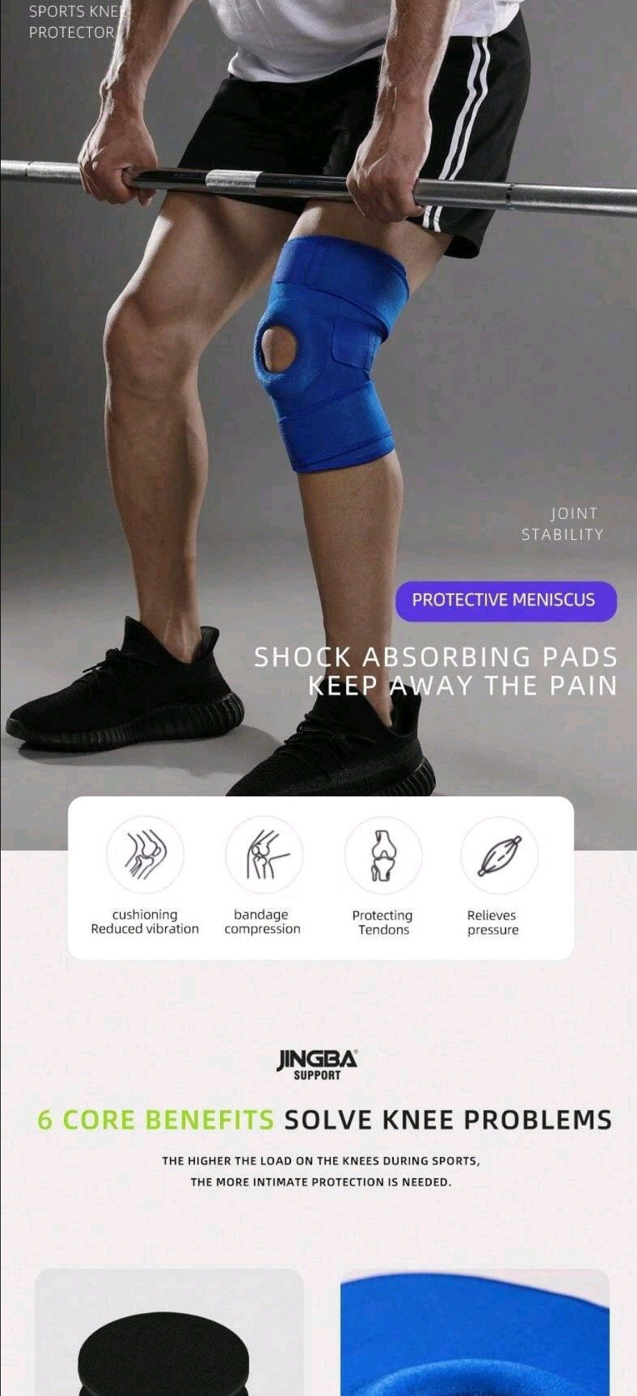JINGBA SUPPORT 1 Pièce Support De Genou Respirable Réglable Protection