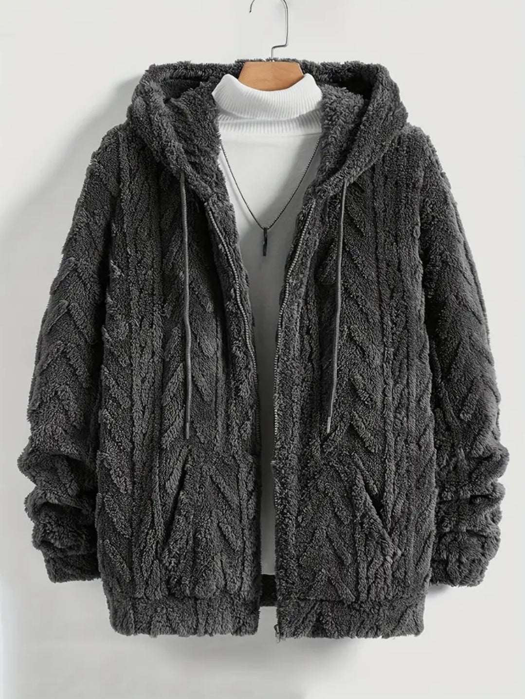 Veste à capuche en polaire de couleur unie pour homme, manteau à fermeture éclair