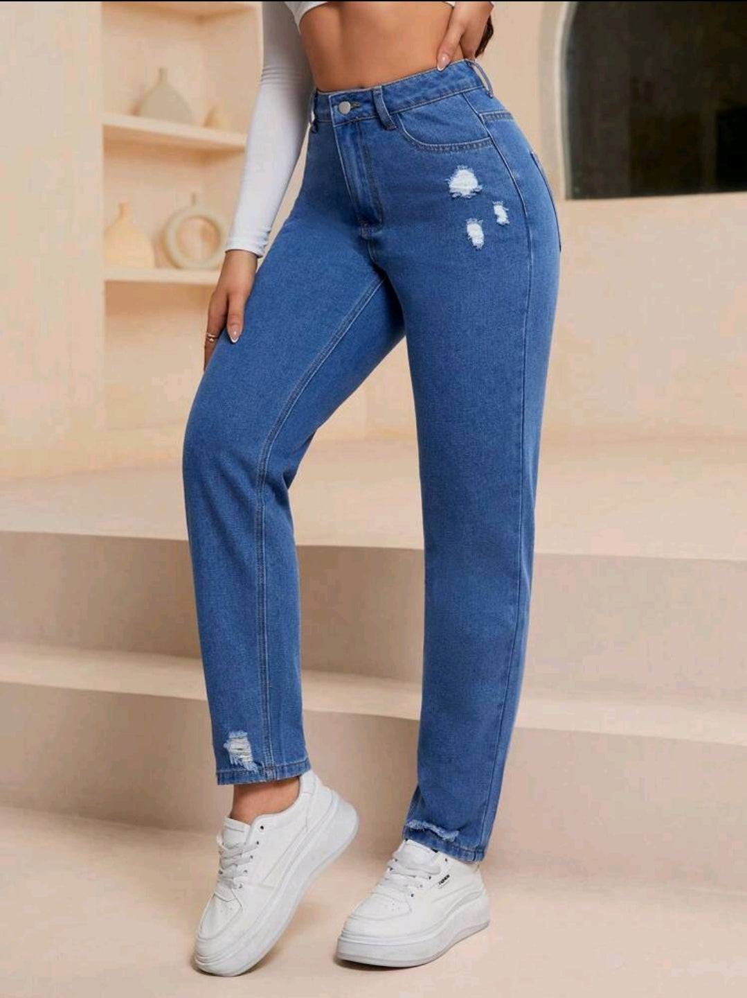 Jeans casual, fuselés et délavés avec poches pour femmes