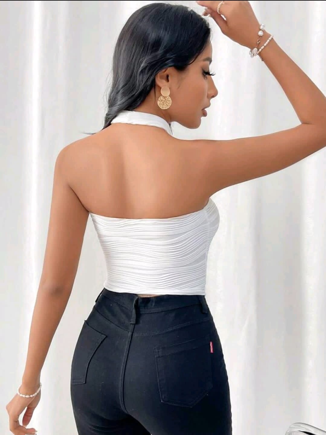 Privé Top maille contrastée à col ras-du-cou tricoté pour enterrement de vie de jeune fille