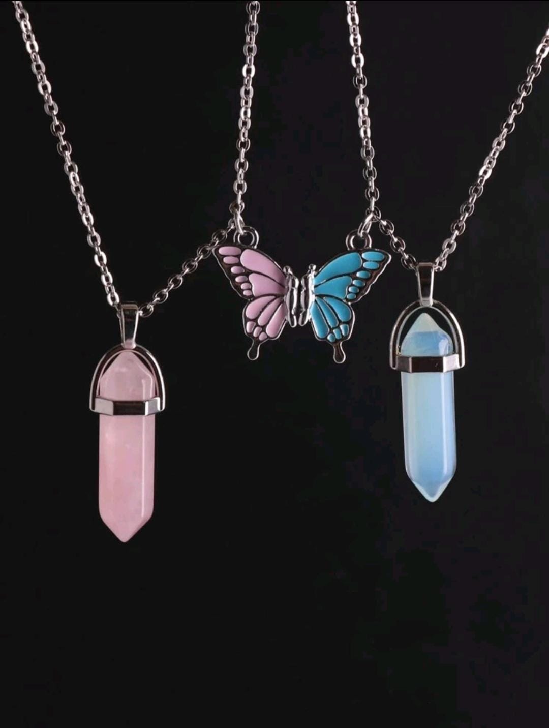2 pièces/set Collier pendentif à balle en colonne hexagonale en pierre naturelle de quartz rose et opale pour couple, Saint-Valentin, maman, mère, fête des mères, cadeau