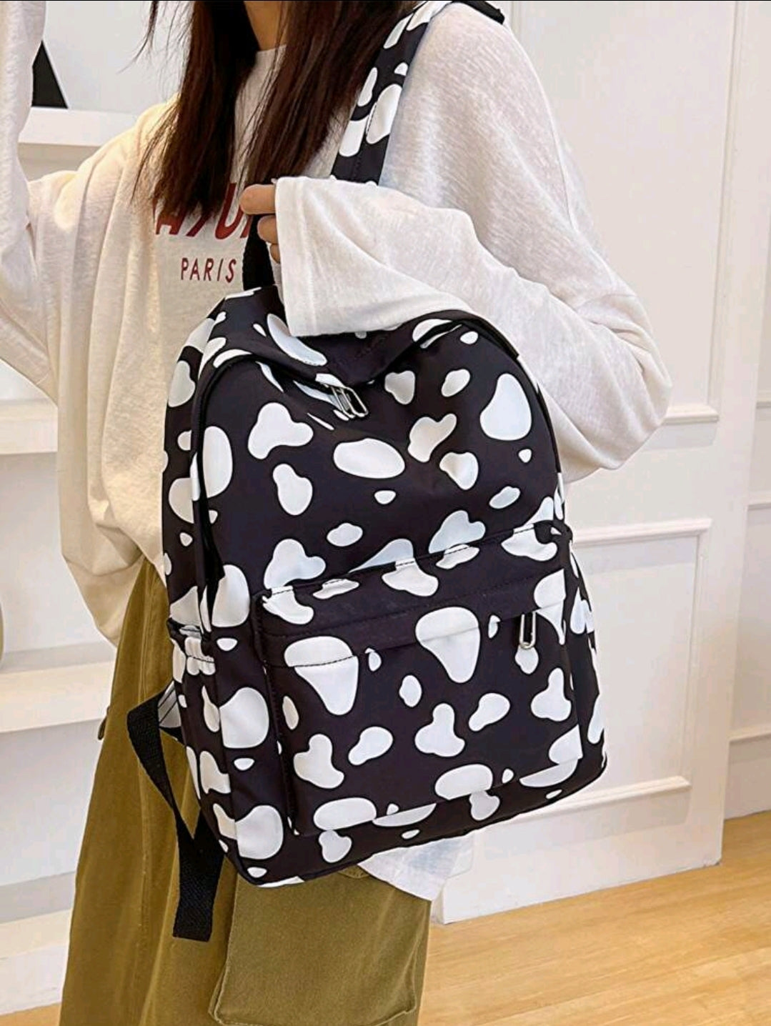 1 pièce Sac à dos motif vache pour la rentrée scolaire, sac d'étudiant haute capacité avec compartiment pour ordinateur