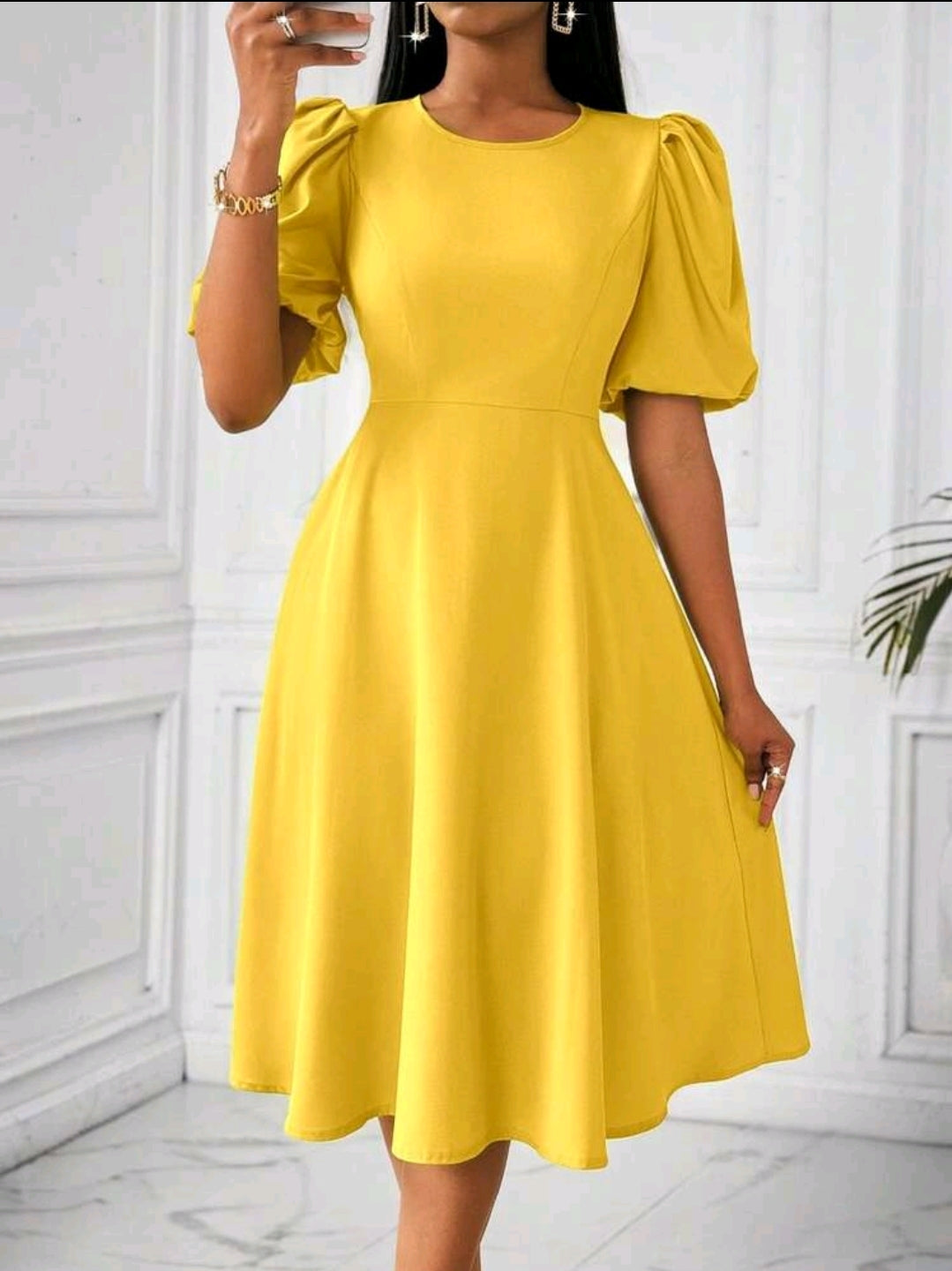 Lyxana Robe verte longue à manches bouffantes et évasée taillée pour femmes, tenue maxi pour femmes au printemps/été