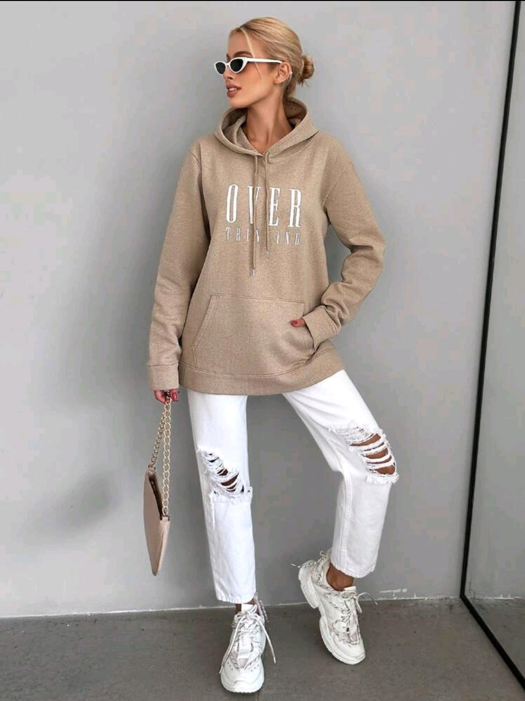 Cottnline sweat-shirt à capuche avec cordon de serrage et poche kangourou avec motif de lettres