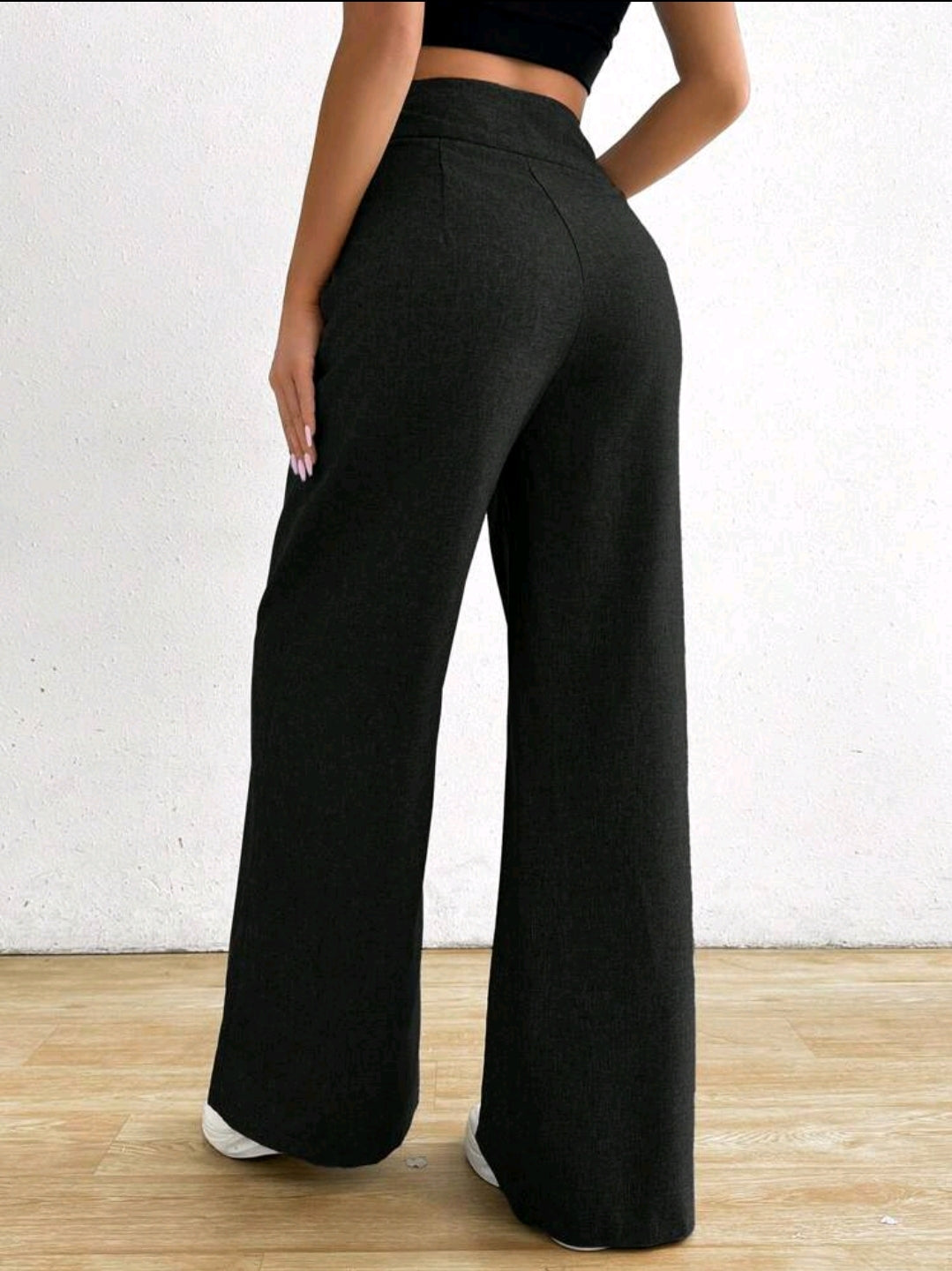 Rafferiza 1 pièce Pantalon casual noir ample asymétrique à la taille pour femmes