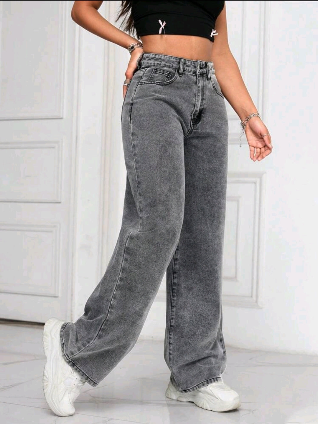 PETITE Jeans droits délavés décontractés et relaxés pour femmes