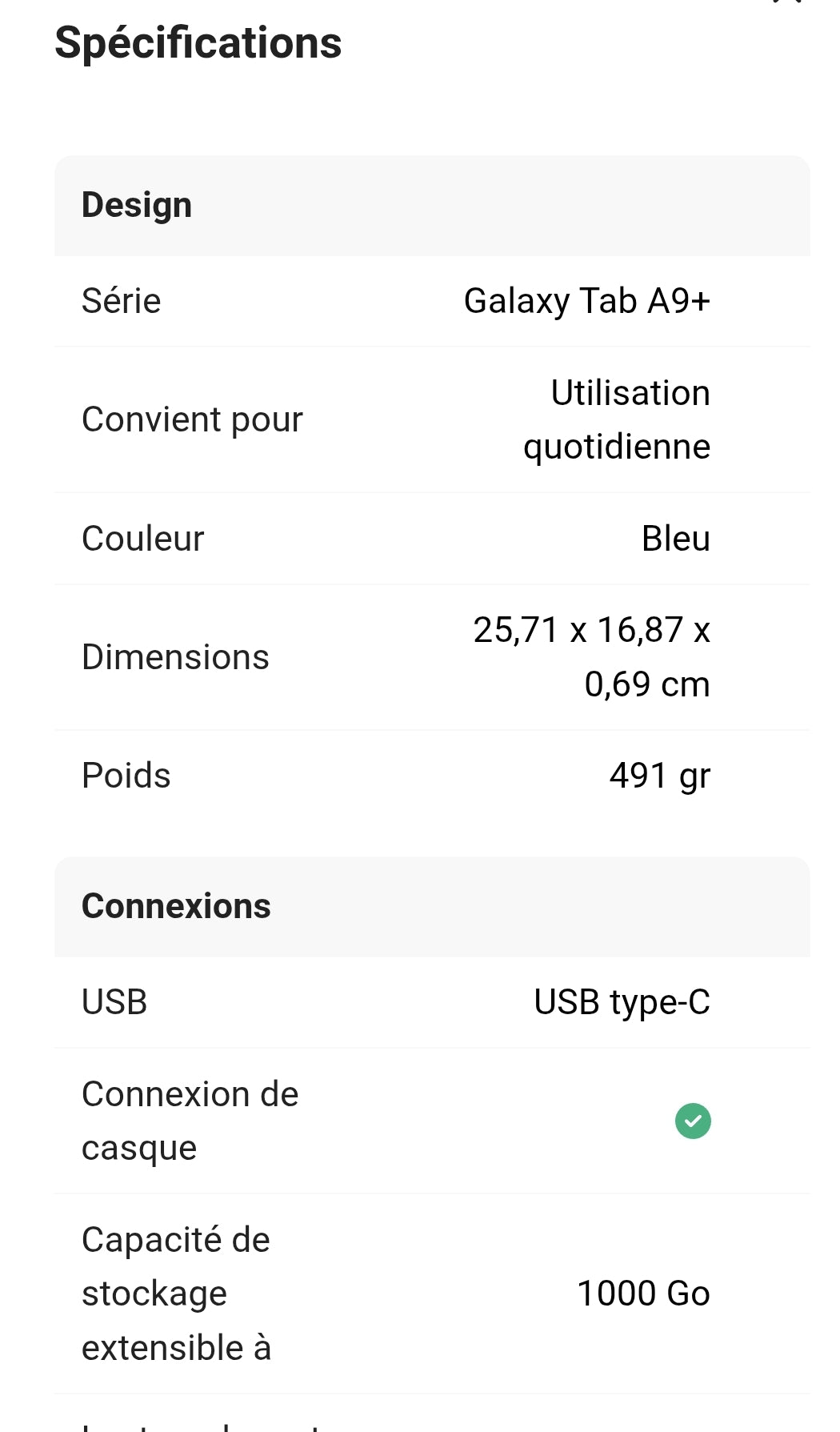 Samsung | Galaxy Tab A9+ 64 Go wifi Argent , garantie 2ans