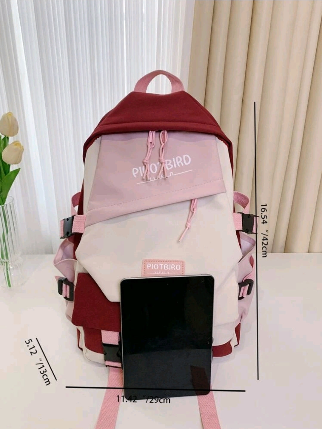 Pilotbird Grand sac à dos décontracté à plusieurs poches de couleur contrastée pour étudiants