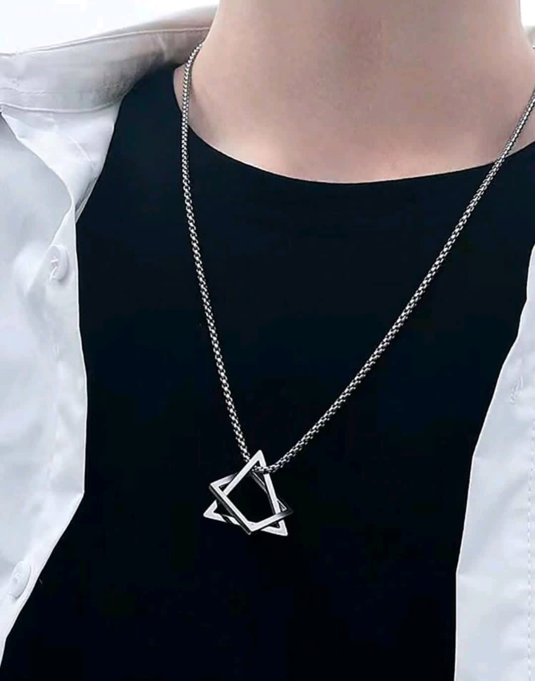 Collier Simple En Acier Inoxydable Pour Hommes, 1 Pièce, Design Géométrique Ajouré
