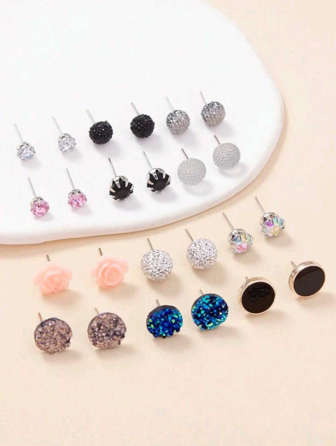 1 set 12 paires/set boucles d'oreilles à fleurs et cristaux pour femme, parfait comme cadeau