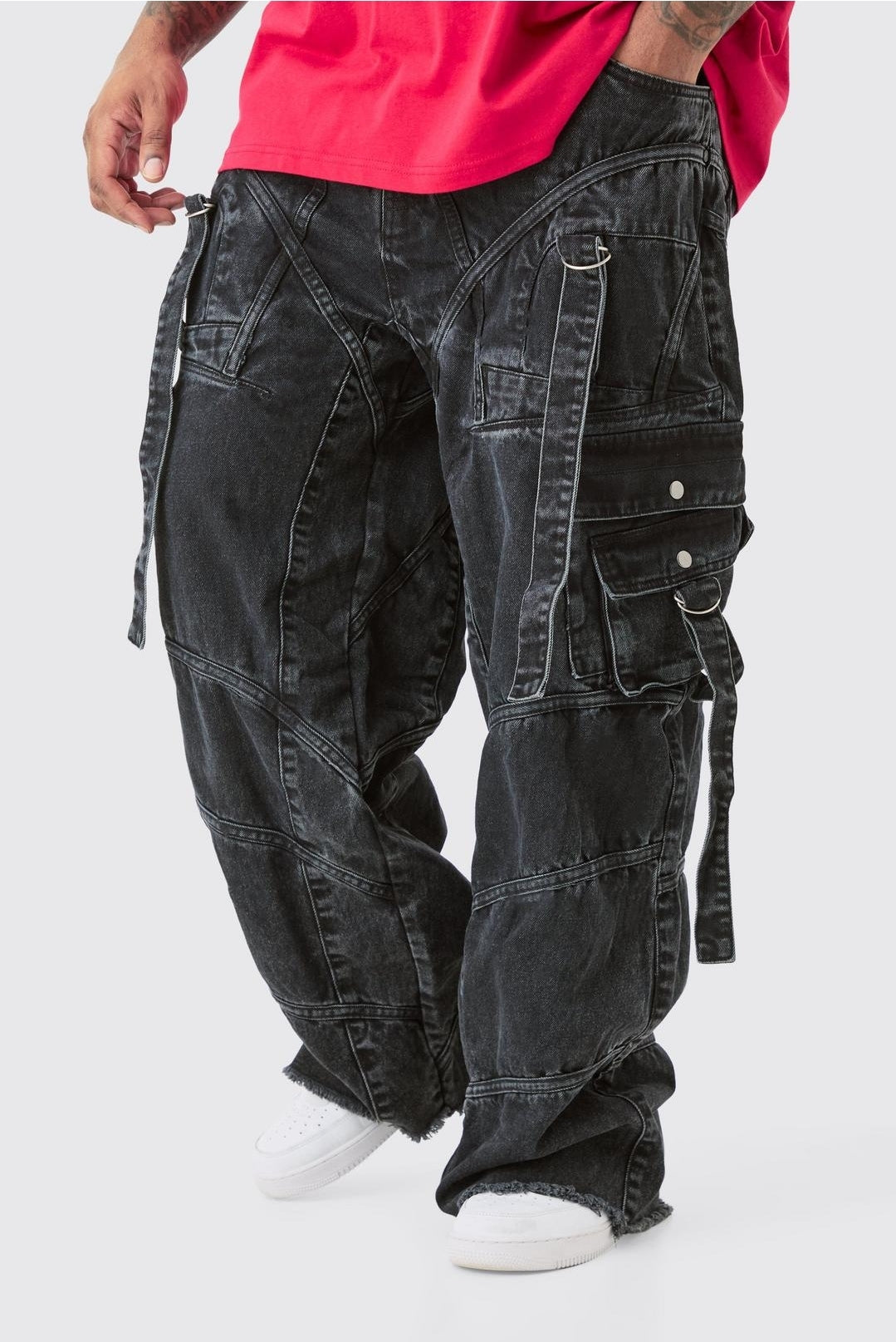Plus Onbewerkte Baggy Jeans Met Gesp En Bandjes
