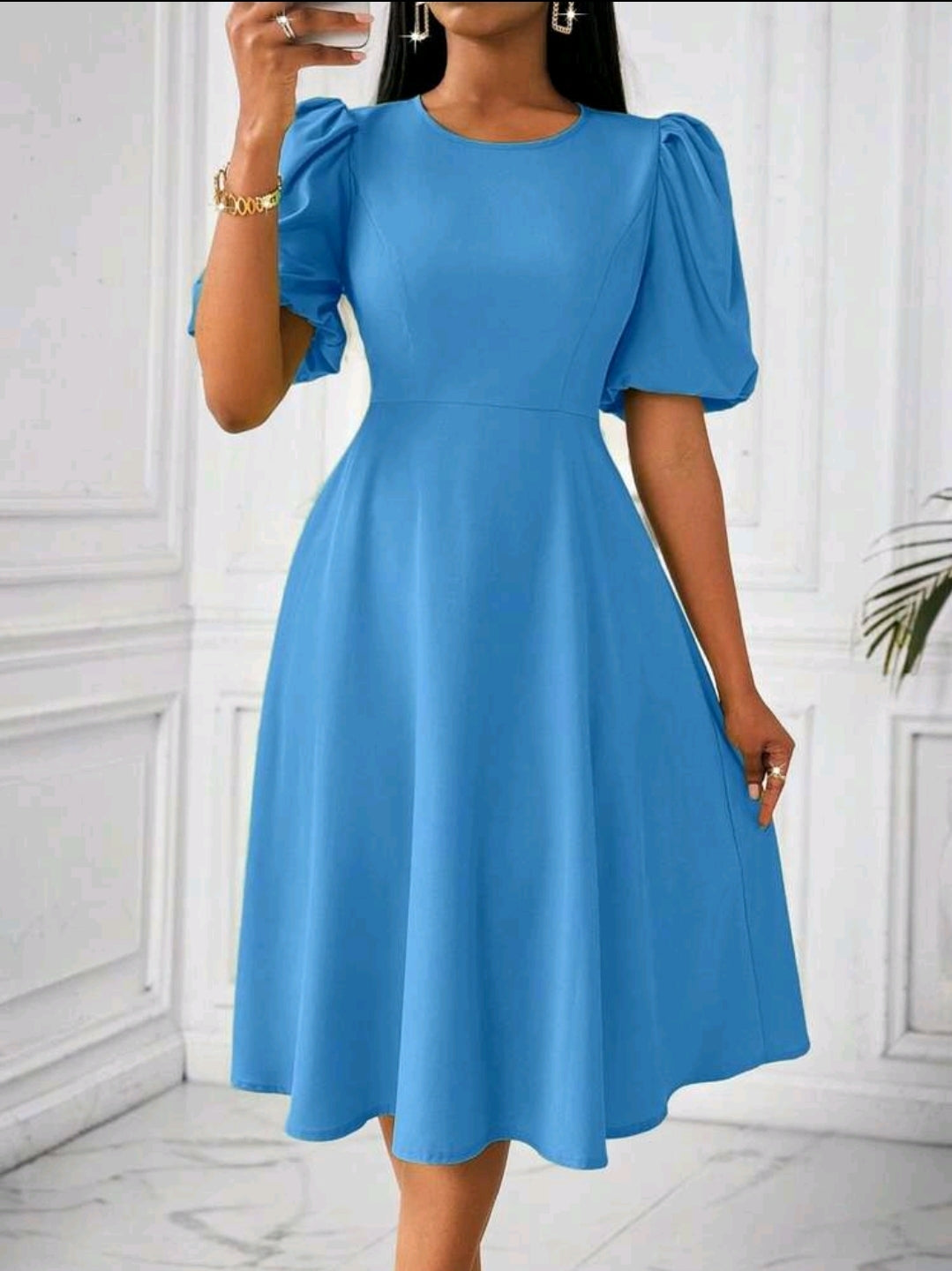 Lyxana Robe verte longue à manches bouffantes et évasée taillée pour femmes, tenue maxi pour femmes au printemps/été