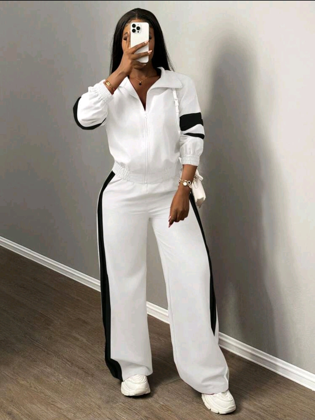 Slaydiva Nouveau ensemble décontracté de 2 pièces pour femmes : veste à zip col montant casual sports de rue à épaules dénudées