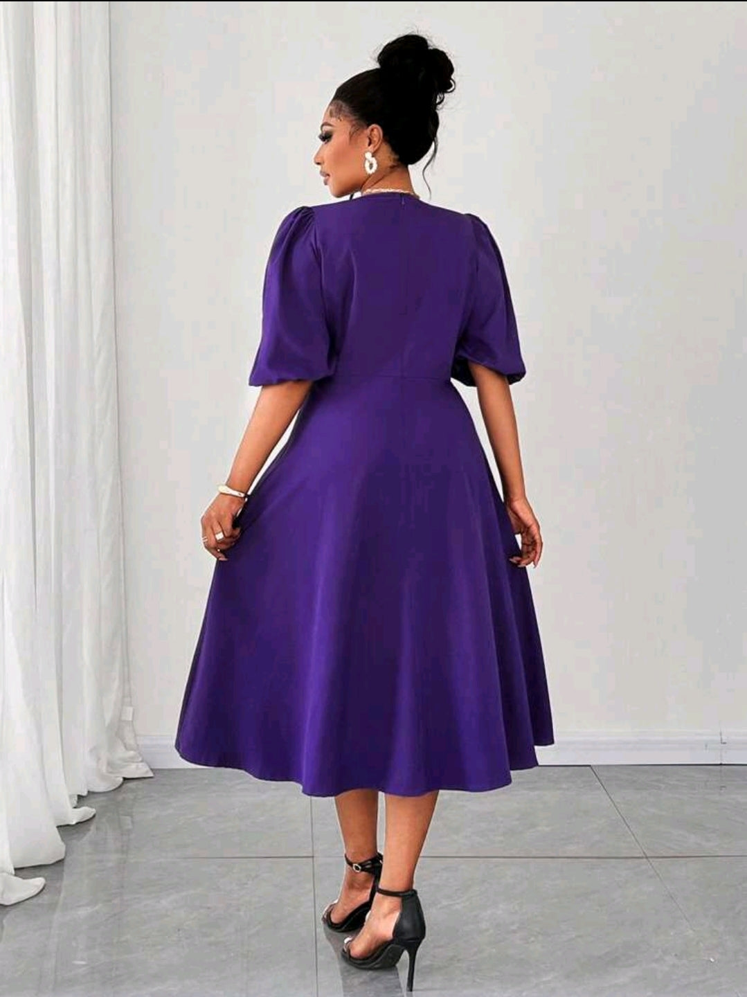 Maweii Robe à manches bouffantes en mousseline grande taille pour femmes