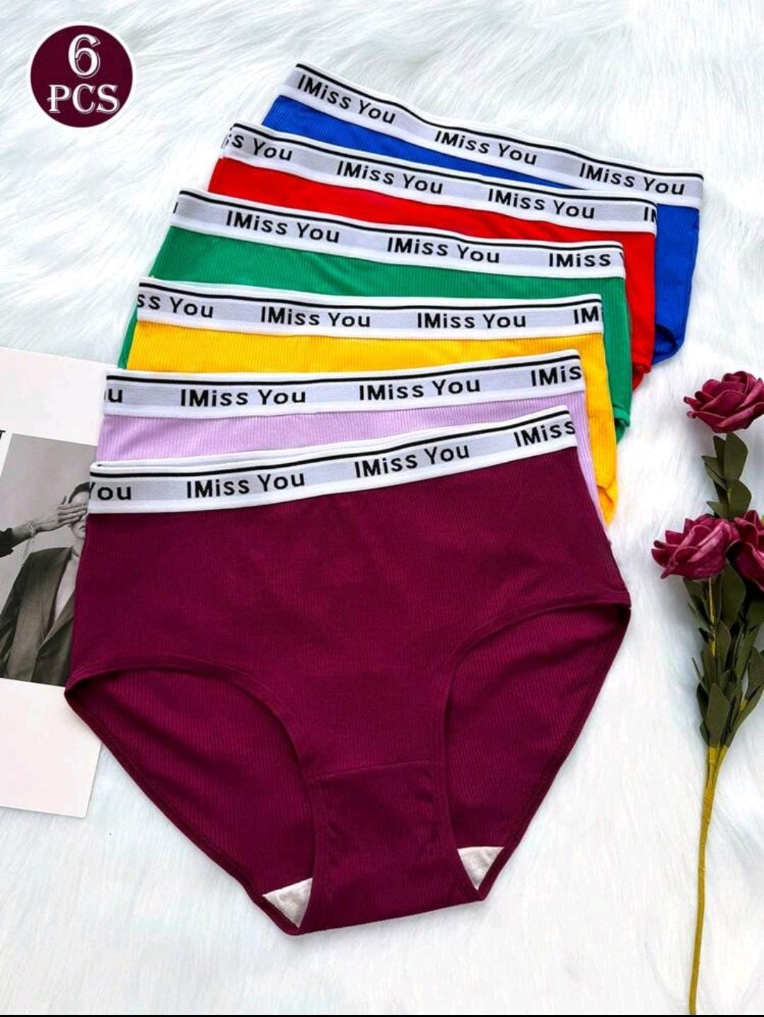 6 pièces Culottes élastiques confortables et respirantes à bandes avec motif lettres pour femmes