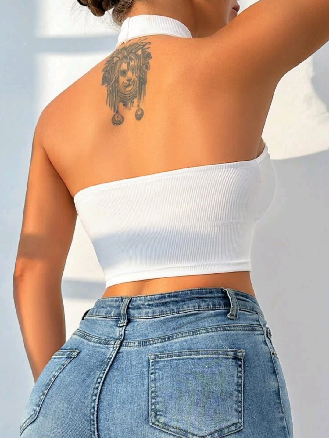 VaVaBold 1 pièce Top court blanc ajouré ras-du-cou pour femmes