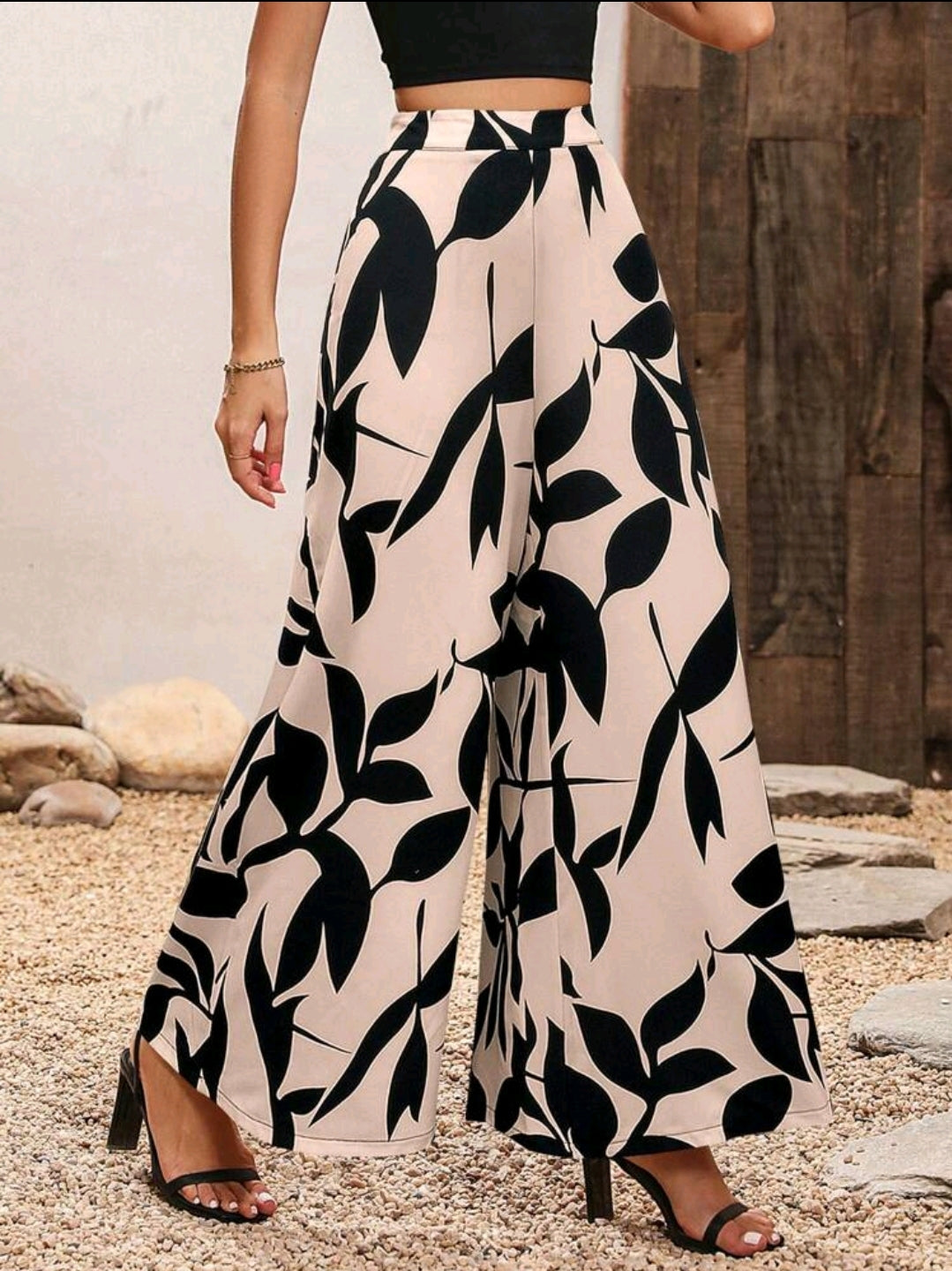 Femmes Pantalon large à taille haute imprimé, pantalon ample à jambes larges