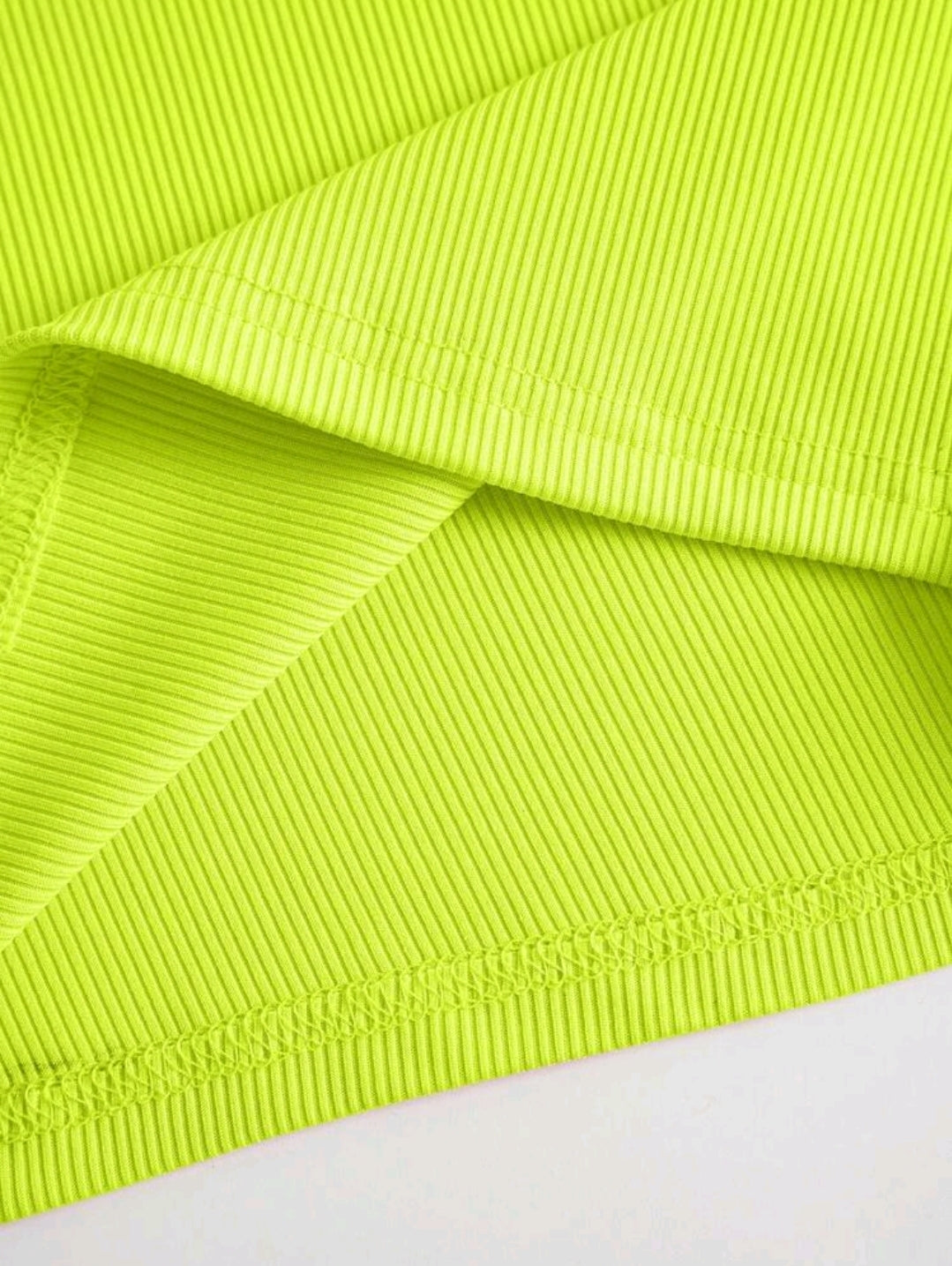 INAWLY Haut De Réservoir En Maille Côtelée Vert Fluo Avec Épaule Dénudée Pour L'été