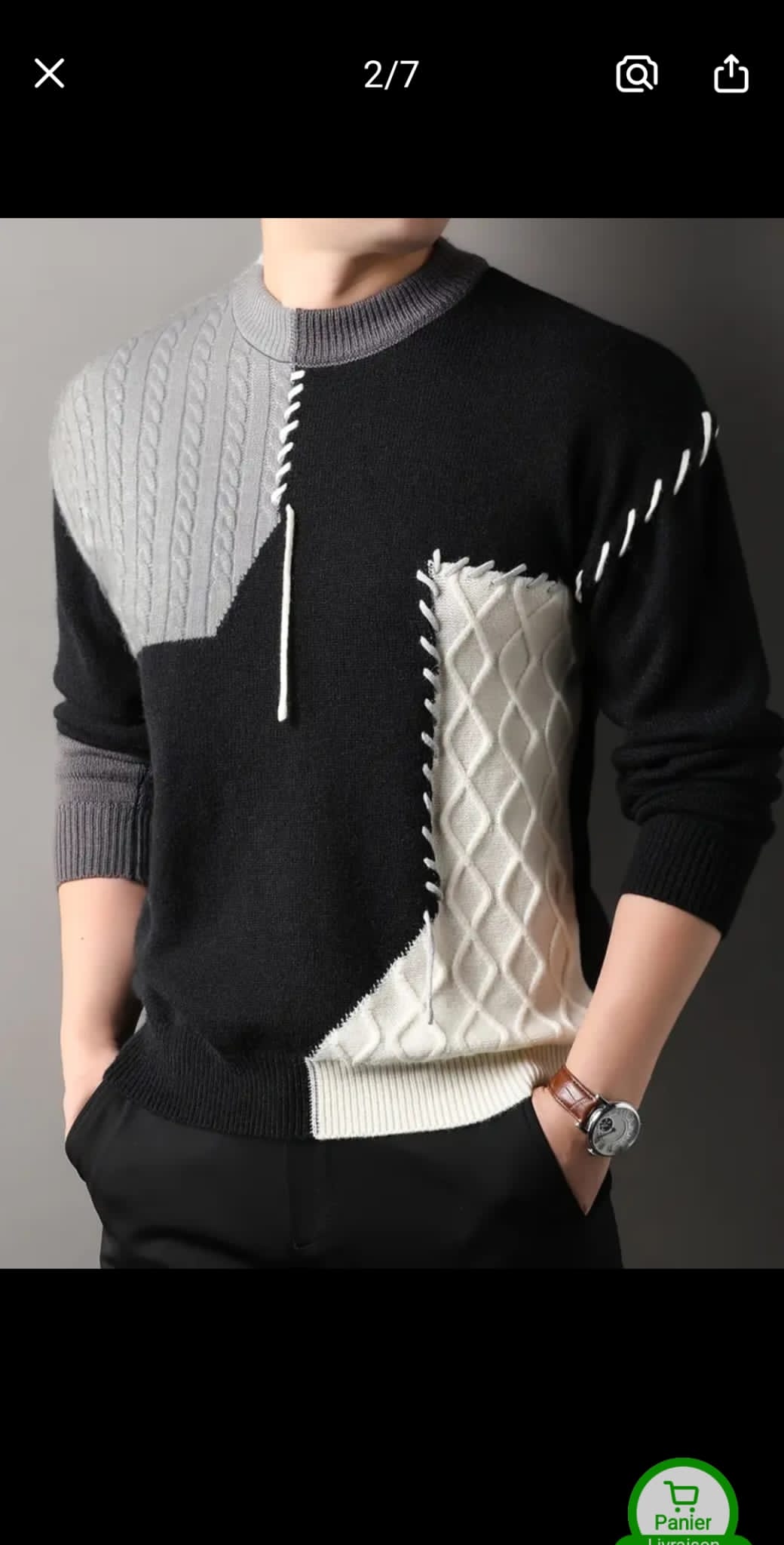 1pc Pull À Col Rond de Style Coréen Pour Hommes, Motif Rayé Décontracté, Tricot Côtelé, Légèrement Extensible, Coupe Ample, Tissu Tricoté En Acrylique, Pull Épais Et Chaud Pour L'automne/hiver