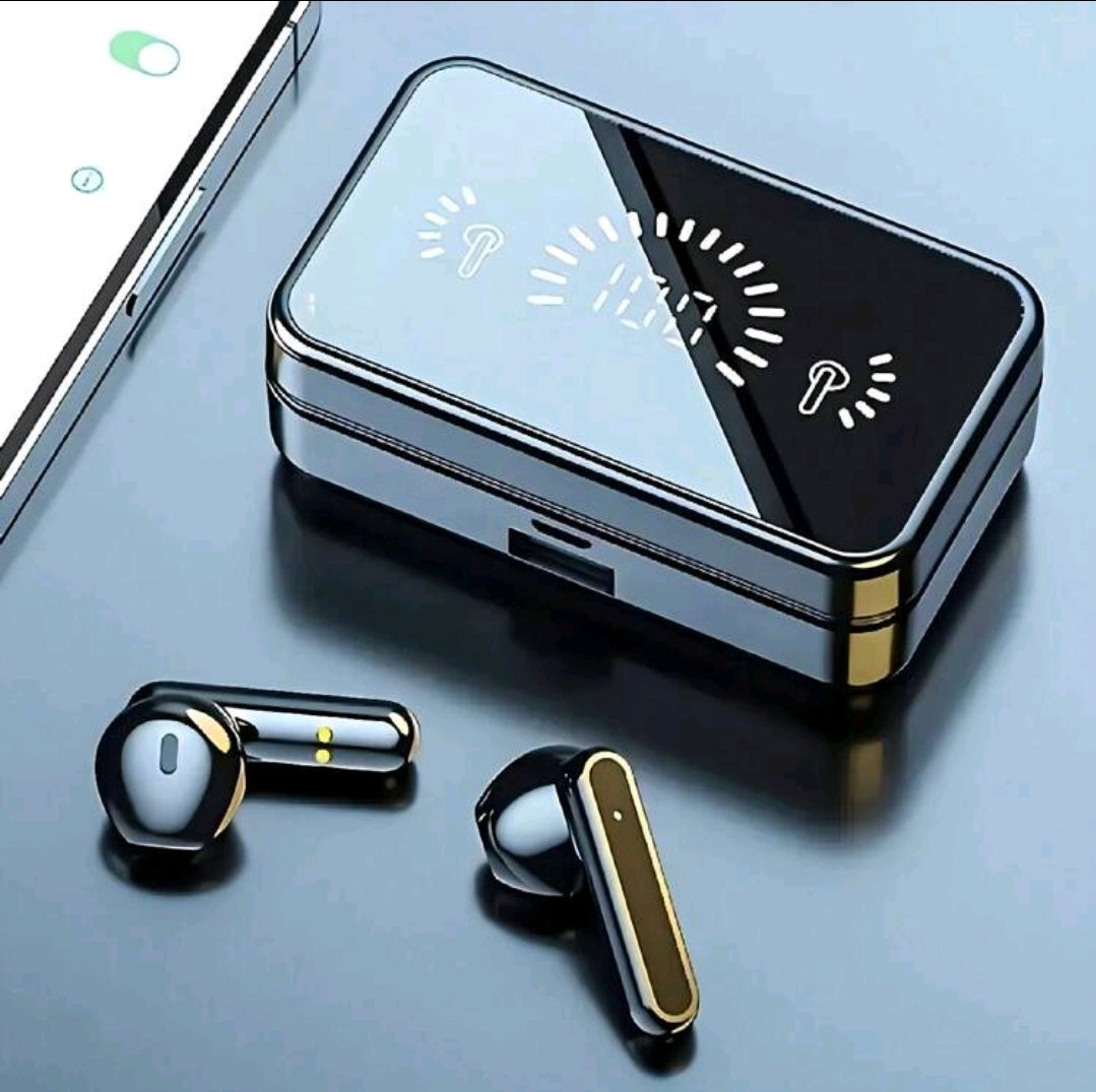 Écouteurs intra-auriculaires sans fil TWS avec boîtier de charge à affichage LED, écouteurs sans fil haut de gamme avec contrôle tactile, microphone antibruit, longue durée de vie de la batterie - effet miroir brillant à la mode