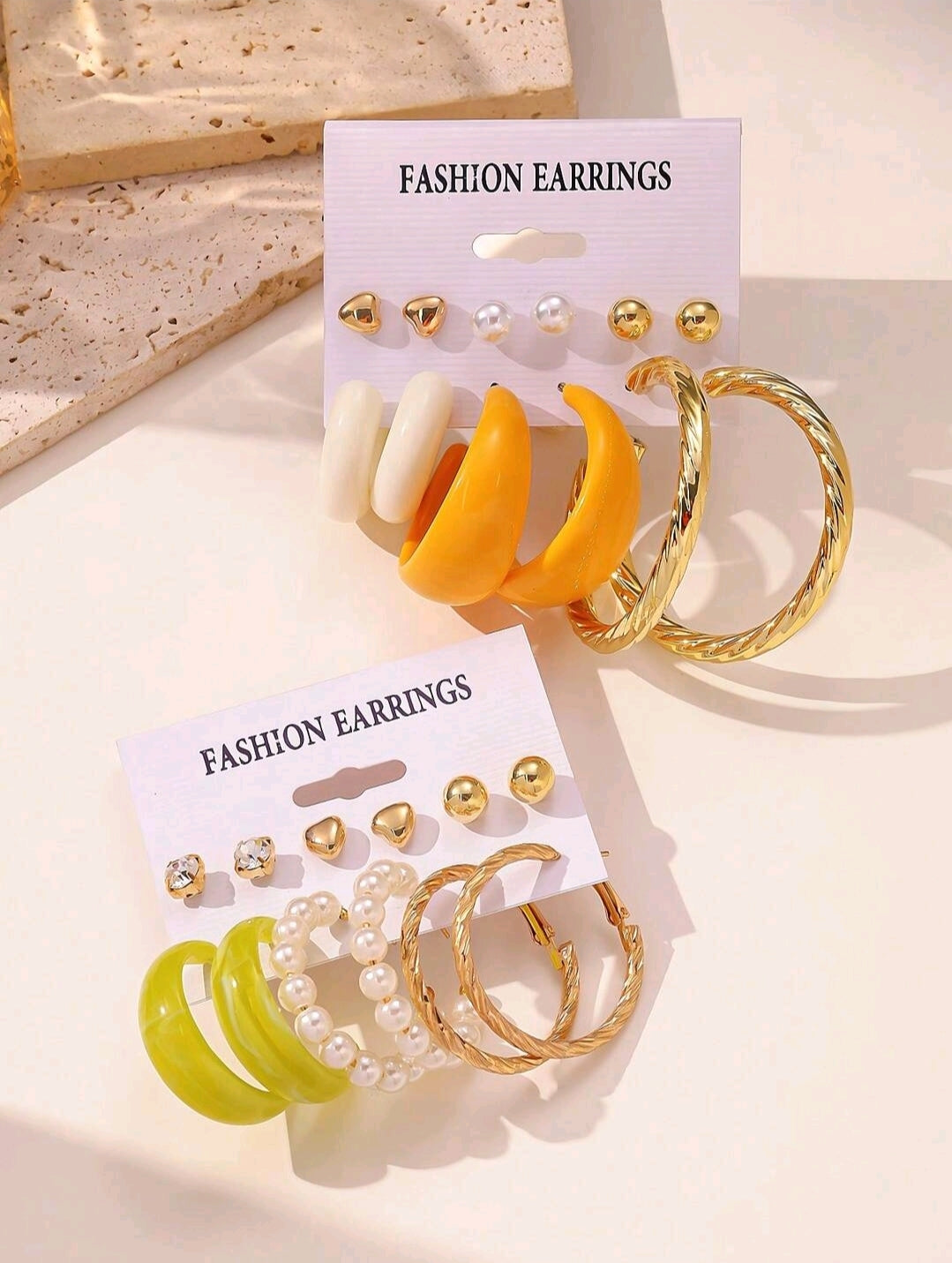 6 à 12 paires de nouveaux ensembles de boucles d'oreilles perles cœur simple et créoles en C, combinaison de créoles en résine