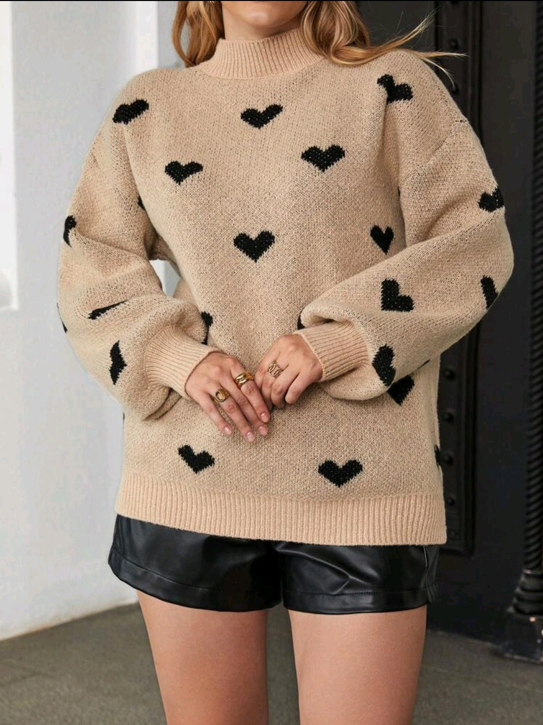 Franclia Pull oversized à motif cœur, hiver