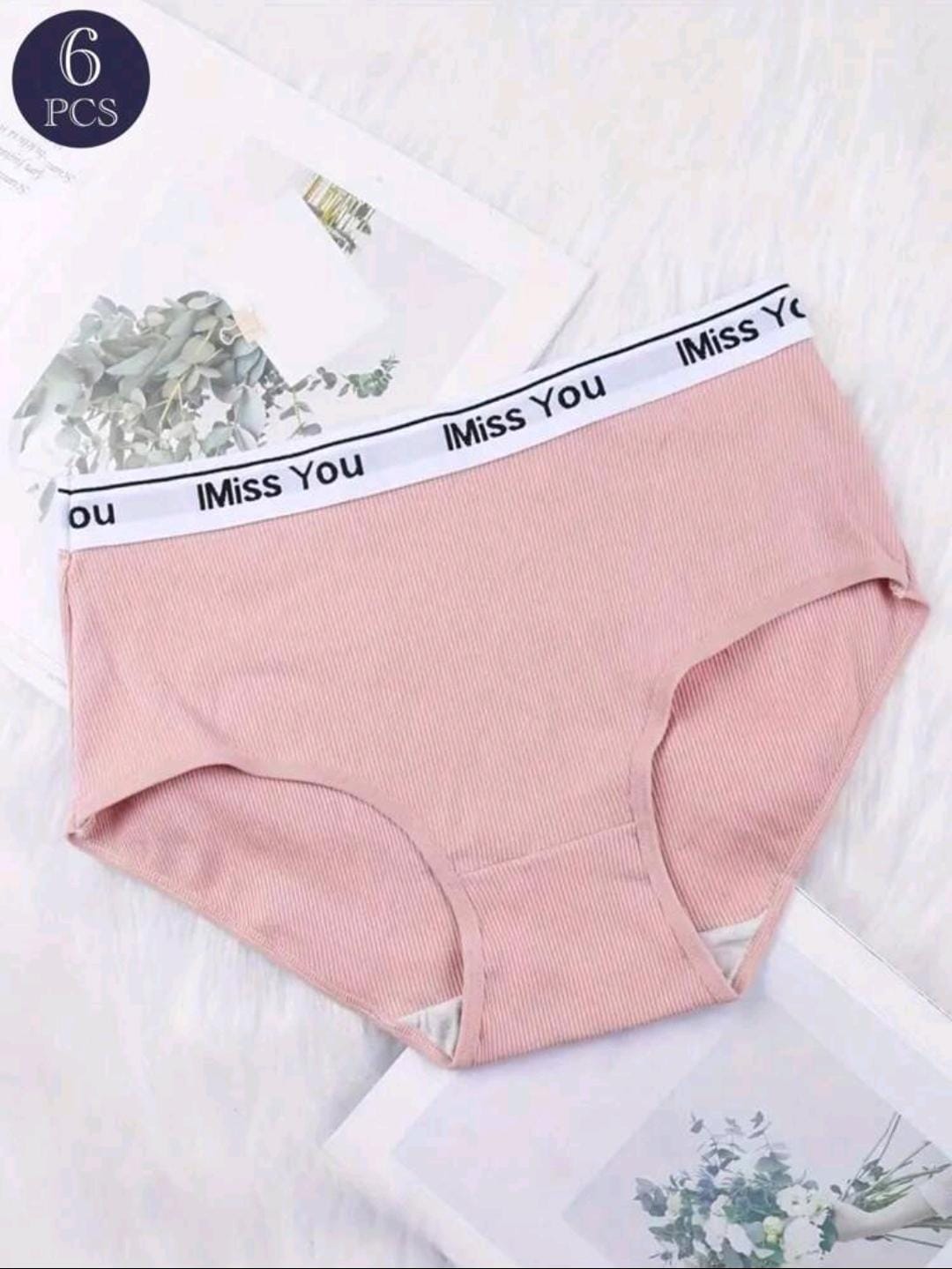 6 pièces Culottes élastiques confortables et respirantes à bandes avec motif lettres pour femmes