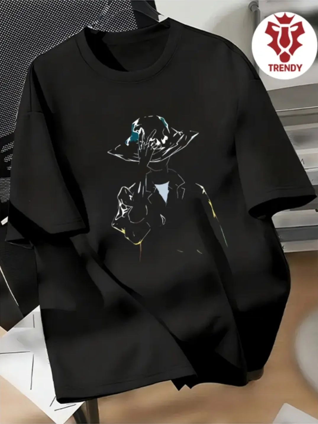T-shirt Graphique à Manches Courtes pour Hommes - Imprimé Chapeau de Paille d'Anime Cartoon,