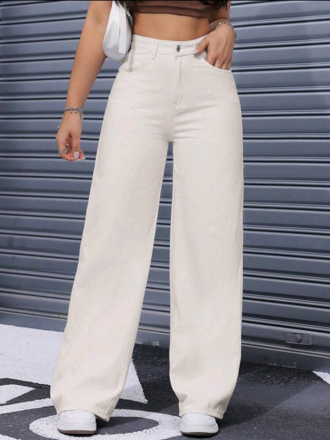Jeans amples et décontractés à jambes larges avec poches pour femmes