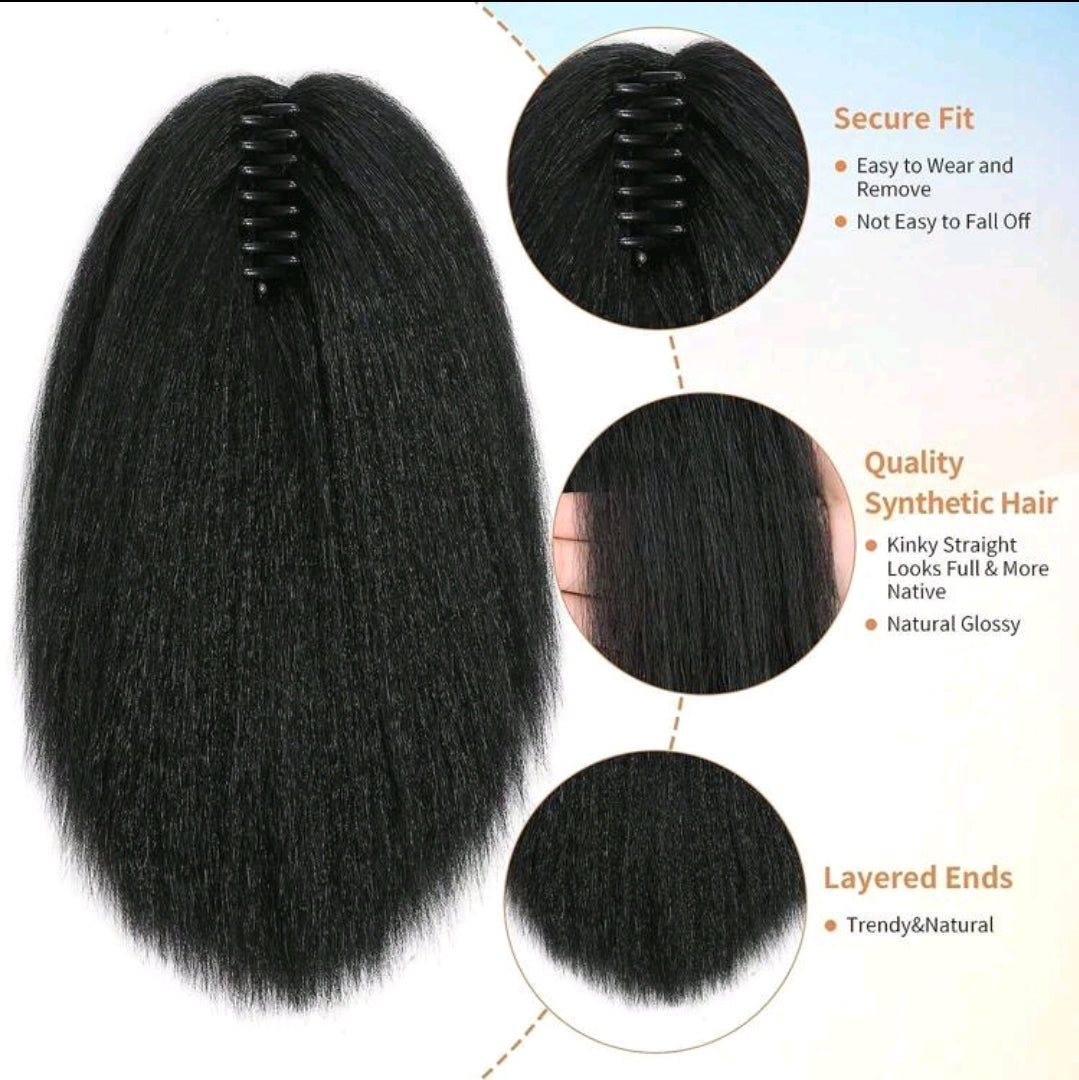 Extensions de queue de cheval de 12 pouces (30,5 cm) avec pince, queue de cheval de texture yaki noire pour femmes, extensions de queue de cheval droite bouclée 28 inch