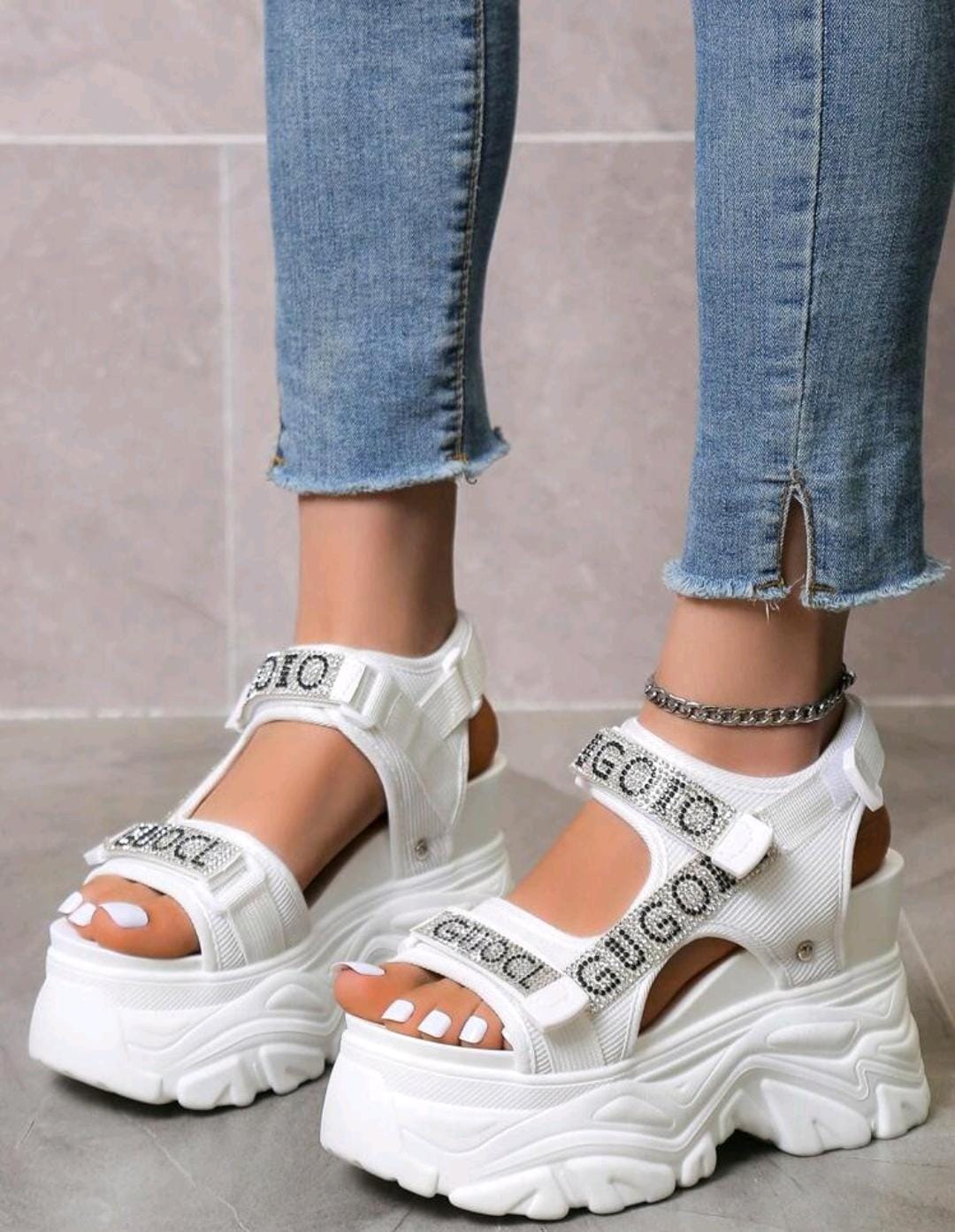 Femme Sandales De Sport À Fermeture Autoagrippante Avec Strass Sport