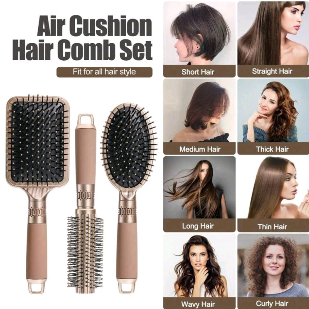 3 pièces Ensemble brosse et peigne Brosse plate Brosse lissante pour cheveux pour hommes et femmes, cheveux mouillés