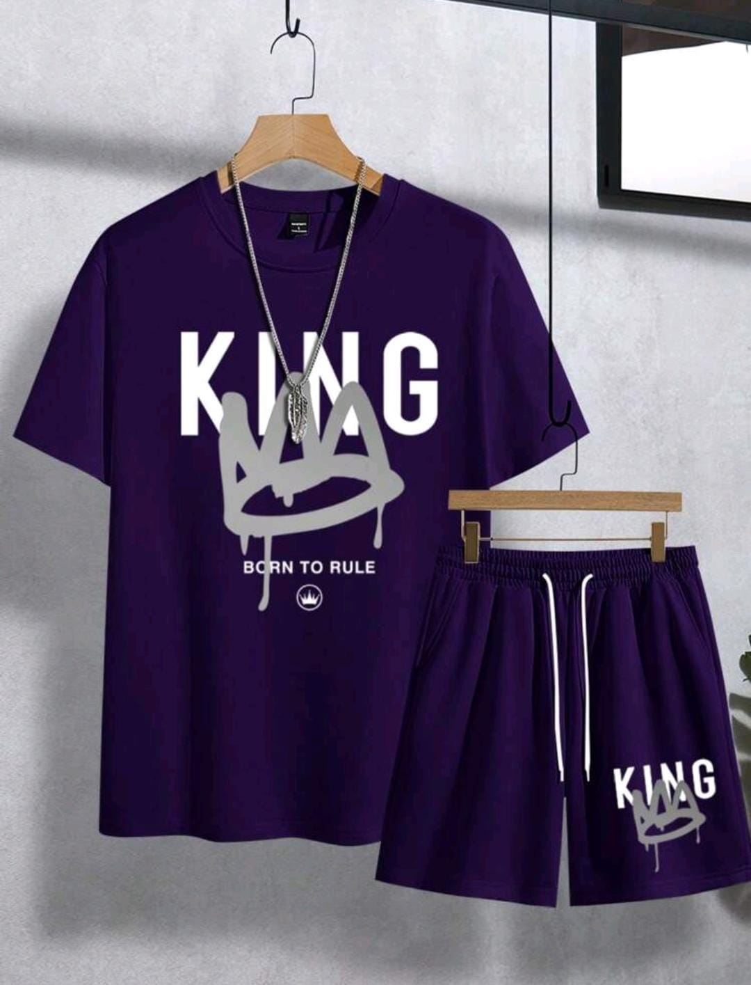 Manfinity Homme Ensemble de combo de t-shirt à manches courtes imprimé Roi à la mode