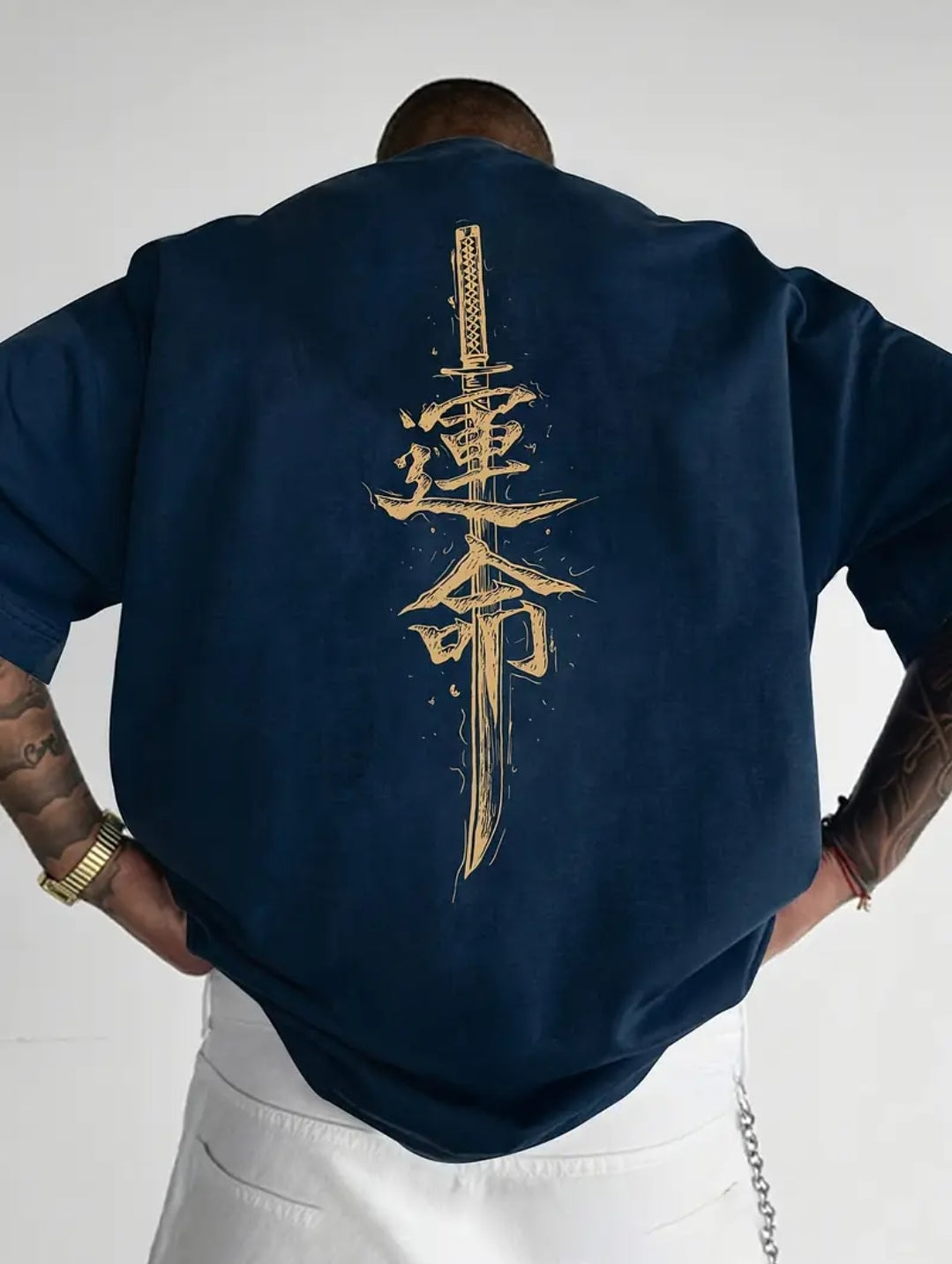 T-shirt décontracté à manches courtes pour hommes avec impression de sabre japonais