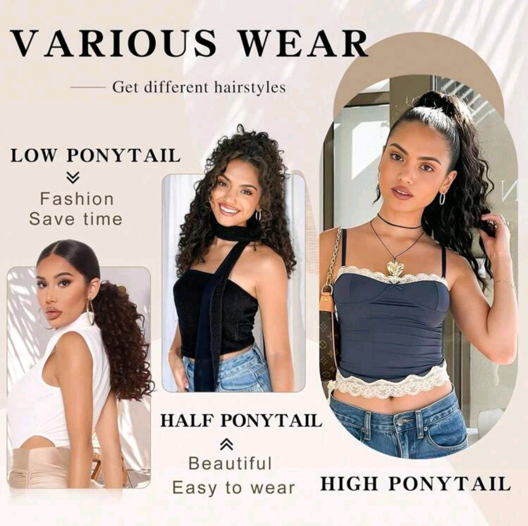 Extension de queue de cheval, extension de queue de cheval bouclée à cordon pour femmes, extensions de cheveux synthétiques noirs naturels 4# , 18 inch