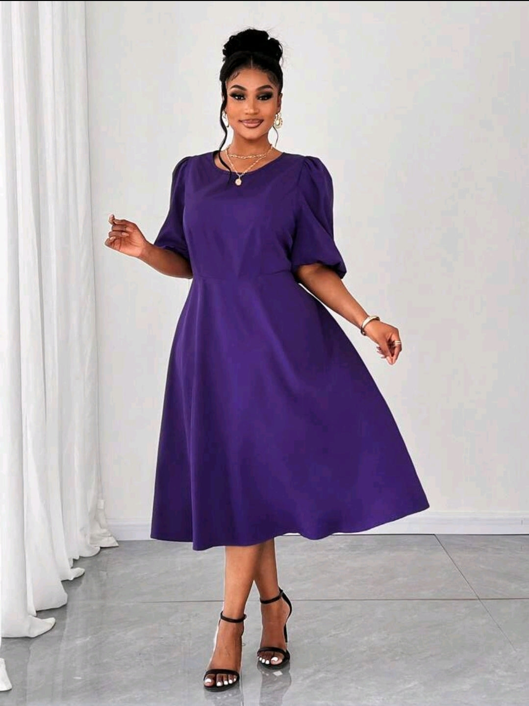 Maweii Robe à manches bouffantes en mousseline grande taille pour femmes