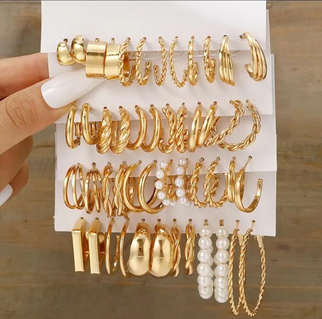 Ensemble de 48 boucles d'oreilles créoles tendance pour femmes