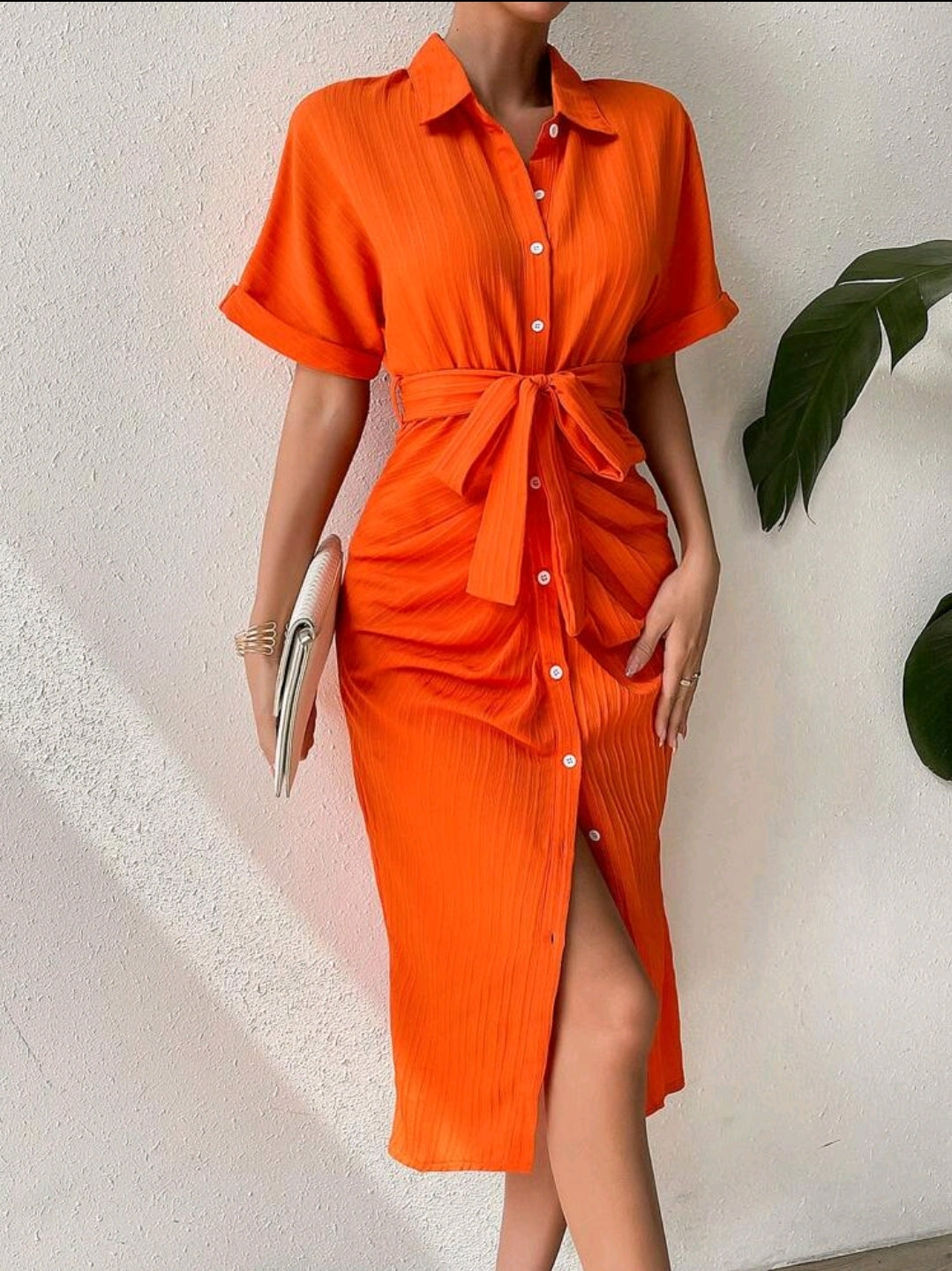 Rafferiza Robe Chemise À Ruché À Bouton Ceinturé