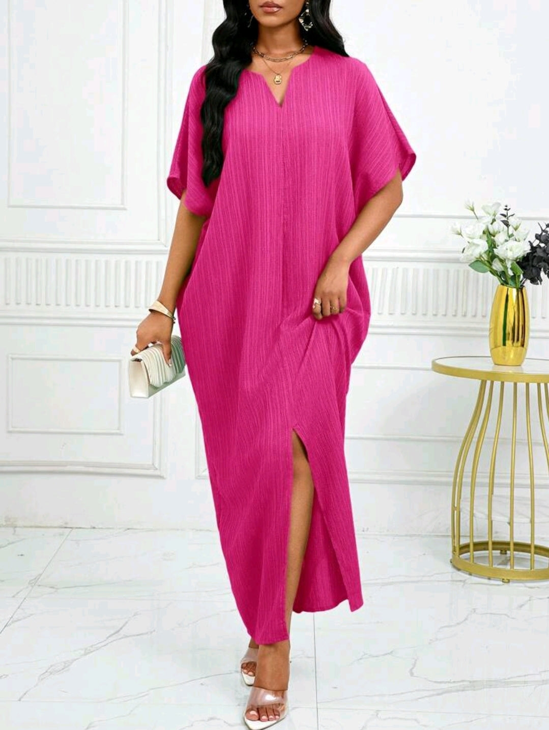 Robe ample à manches chauves-souris avec revers pour le printemps et l'été