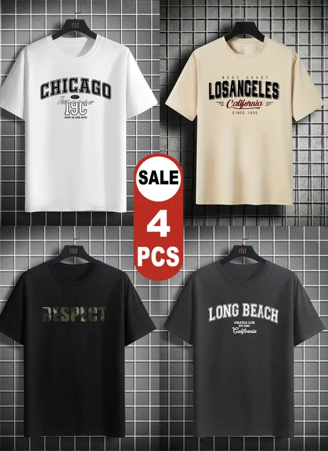 4pcs T-Shirts Classiques pour Hommes OBM à Manches Courtes - Respirants, Polyvalents pour Tous les Jours