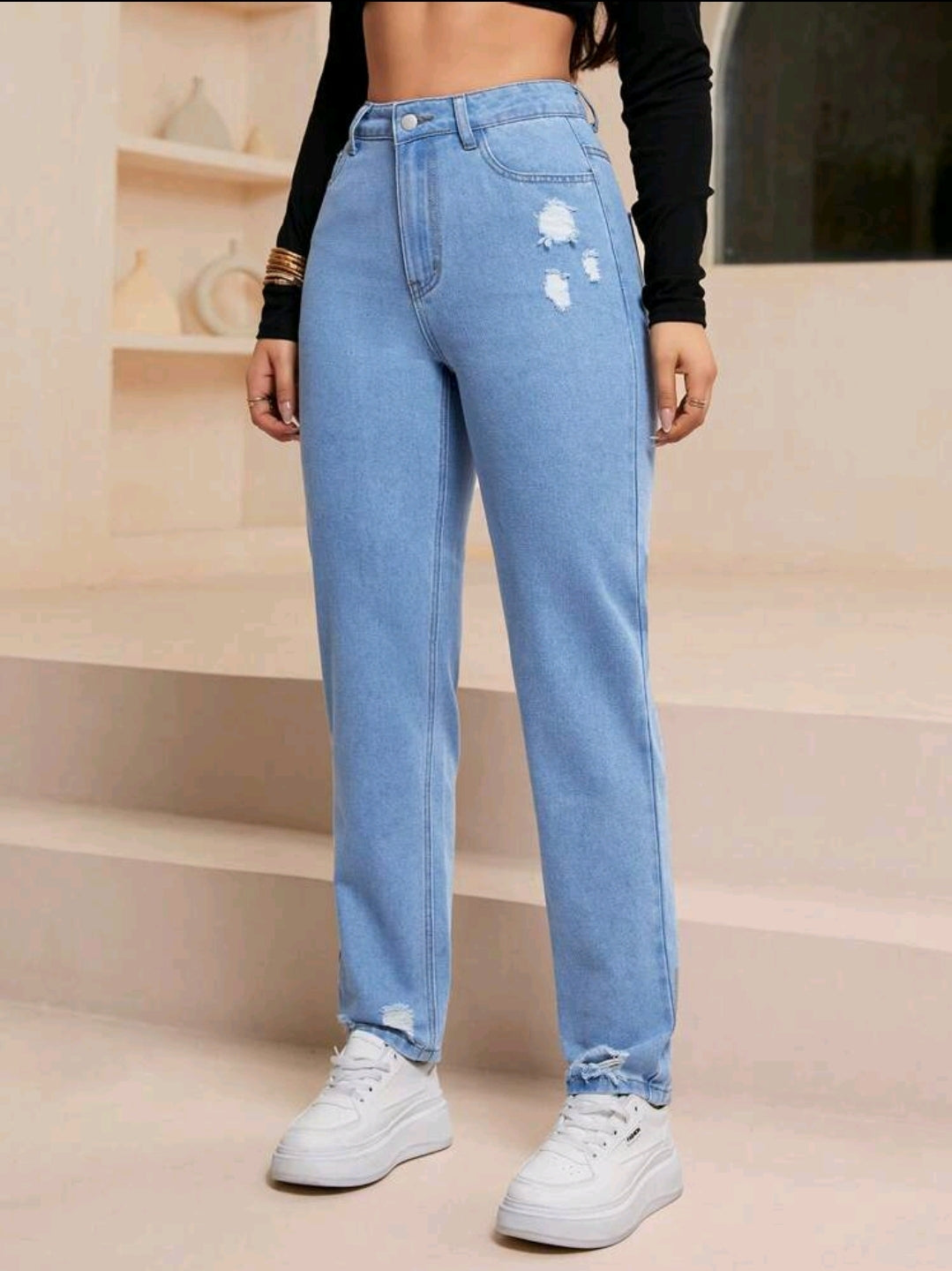 Jeans casual, fuselés et délavés avec poches pour femmes